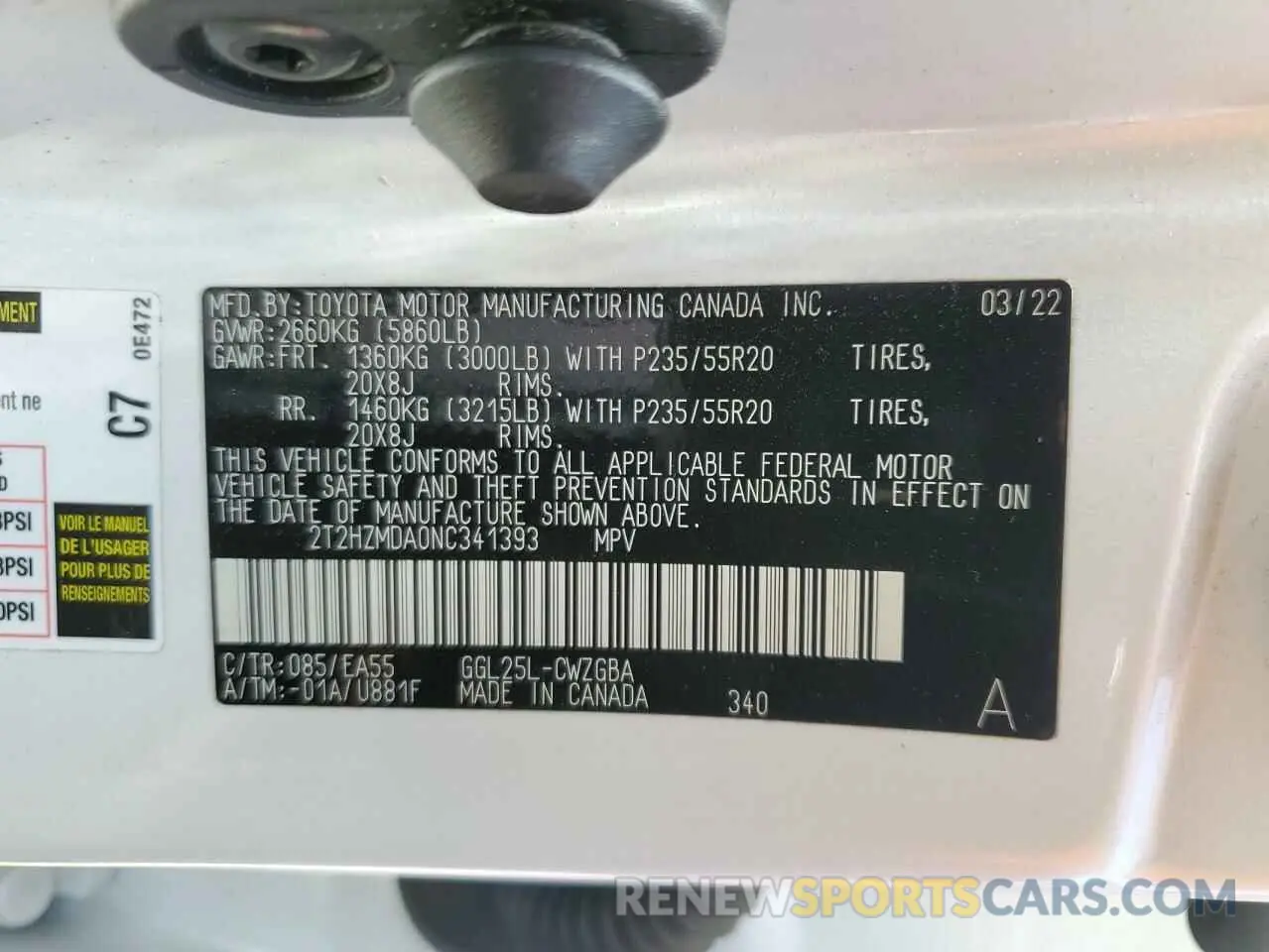 13 Photograph of a damaged car 2T2HZMDA0NC341393 LEXUS RX350 2022