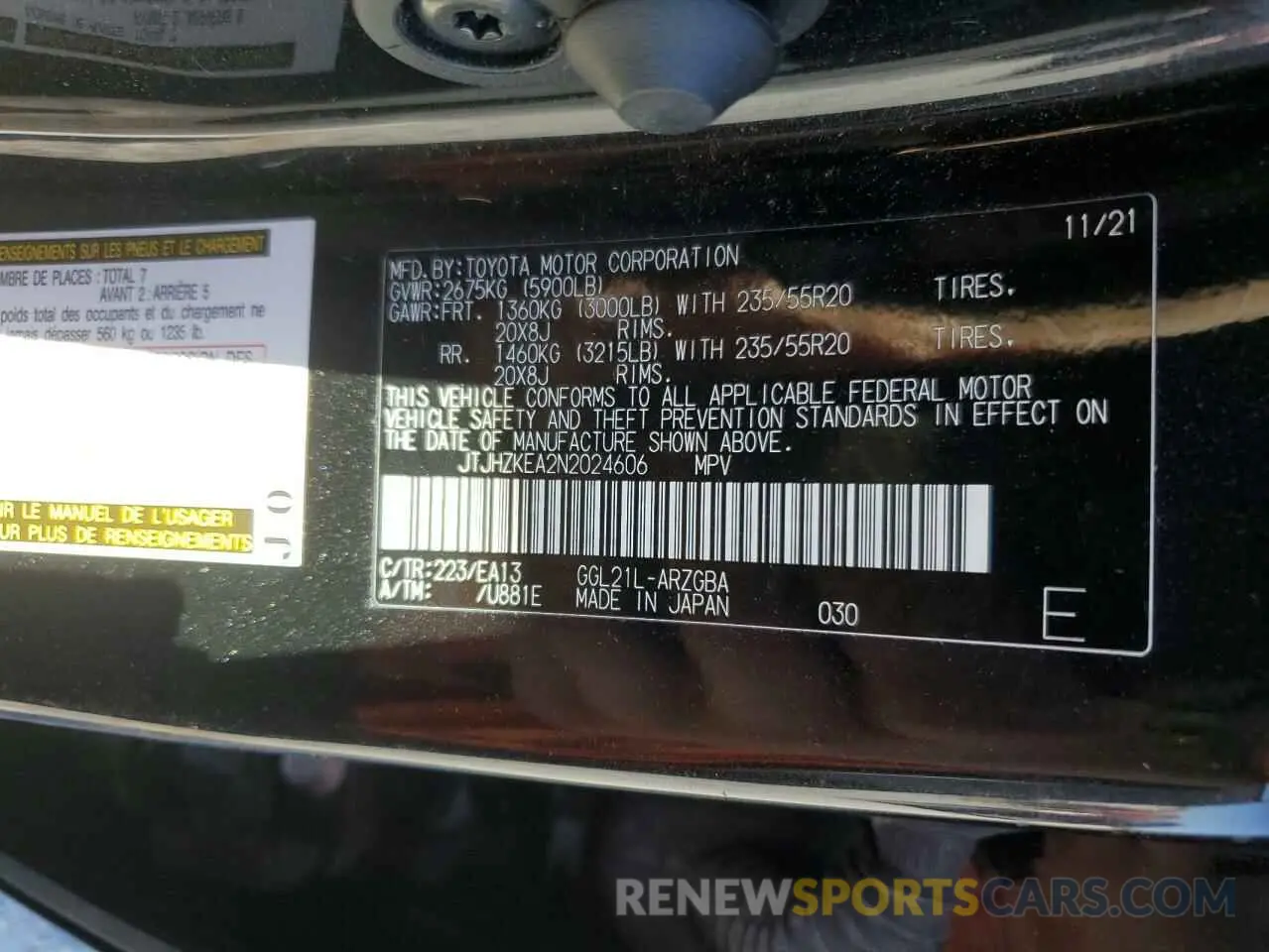 13 Photograph of a damaged car JTJHZKEA2N2024606 LEXUS RX350 2022