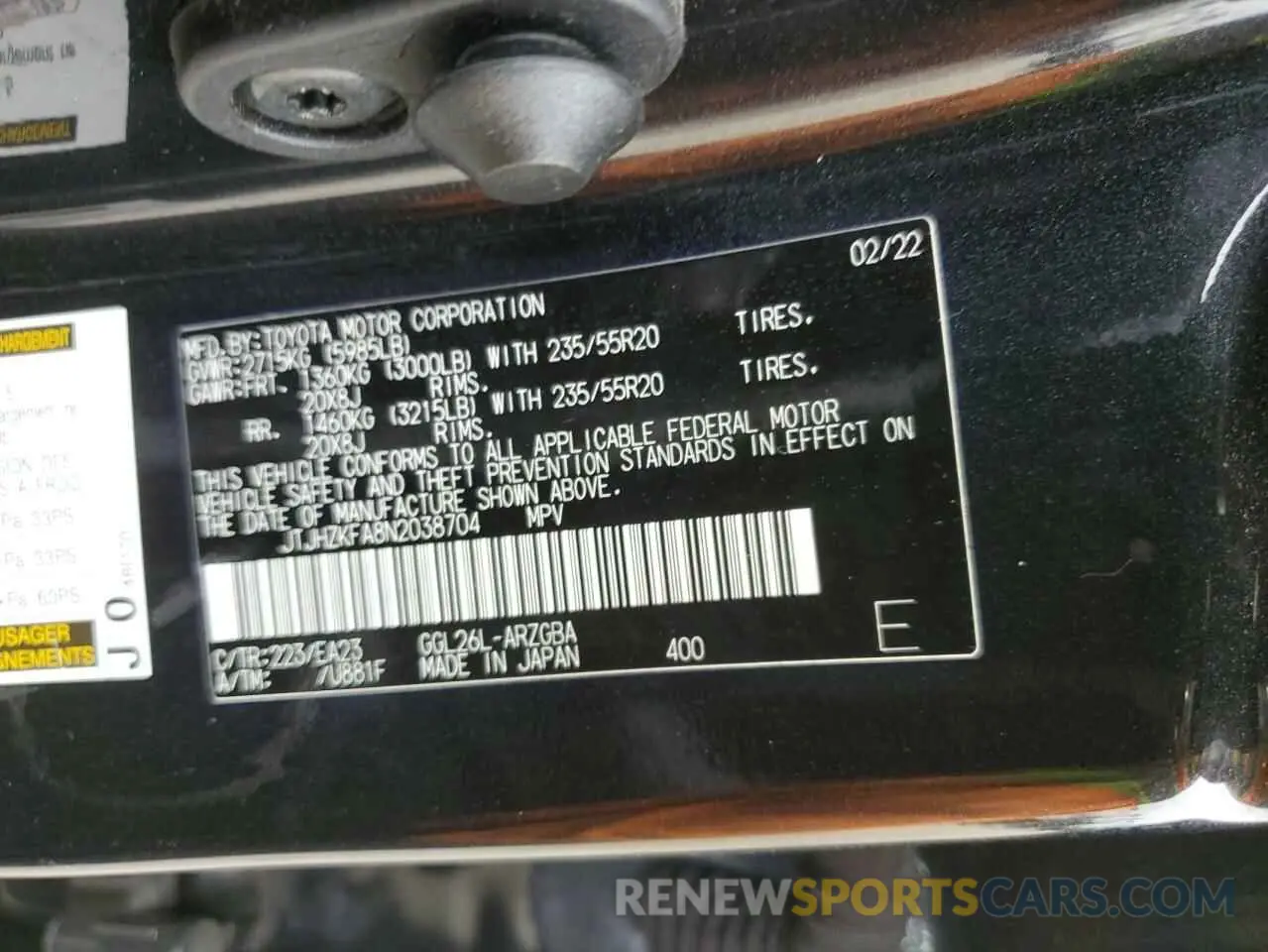 13 Photograph of a damaged car JTJHZKFA8N2038704 LEXUS RX350 2022