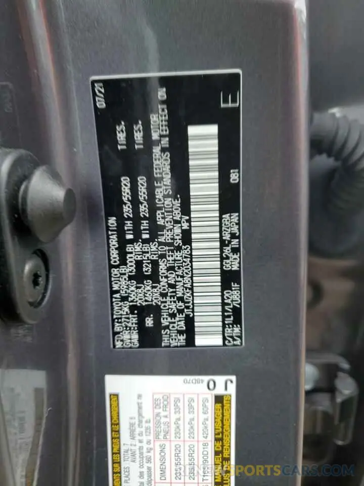 13 Photograph of a damaged car JTJJZKFA8N2034783 LEXUS RX350 2022