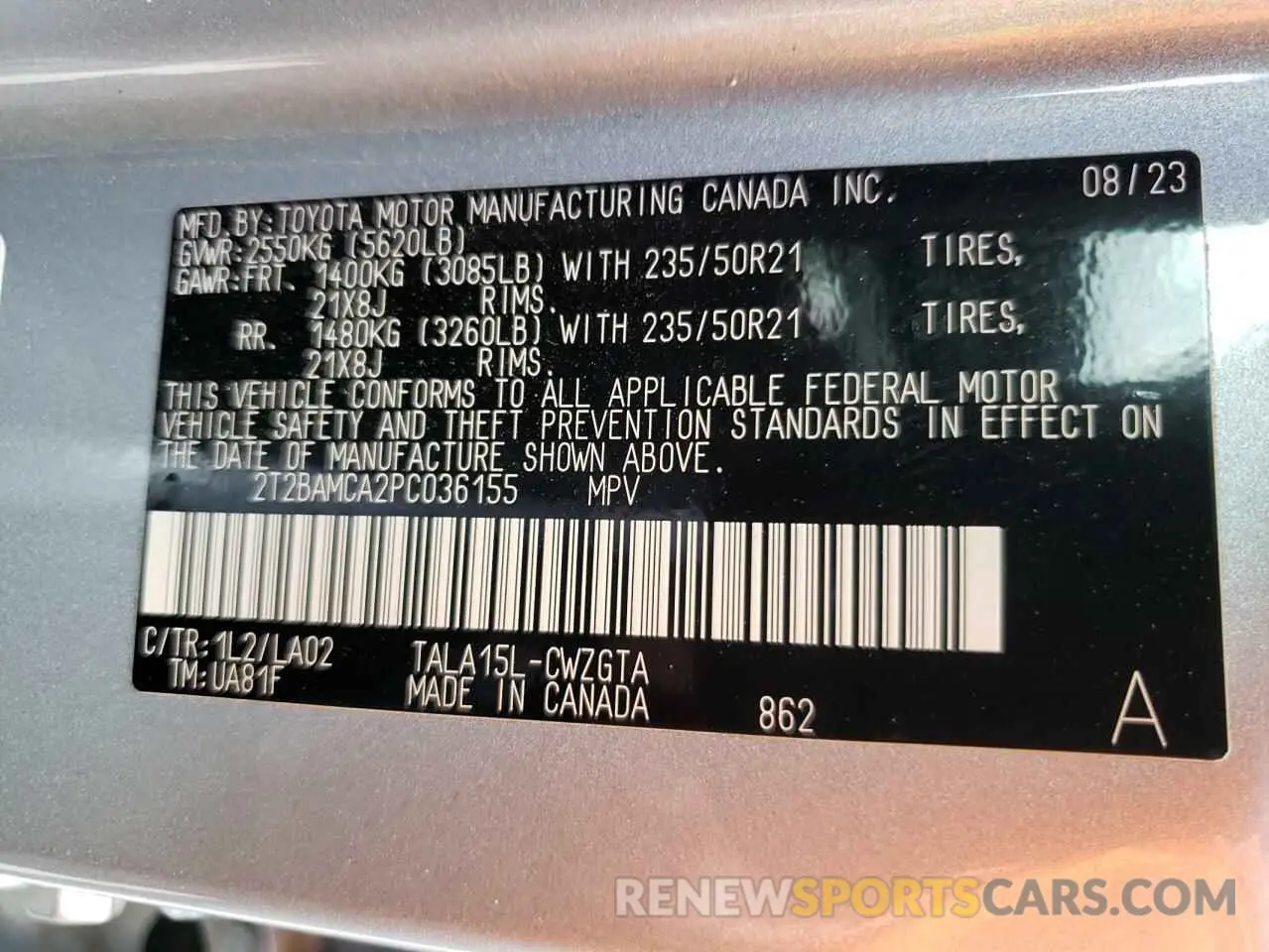 13 Photograph of a damaged car 2T2BAMCA2PC036155 LEXUS RX350 2023