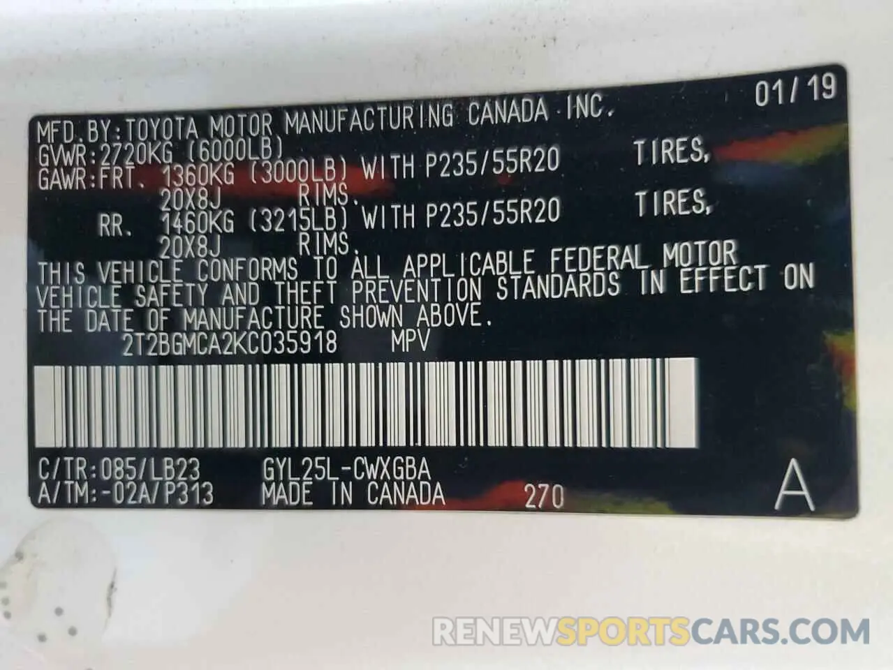 12 Photograph of a damaged car 2T2BGMCA2KC035918 LEXUS RX450 2019