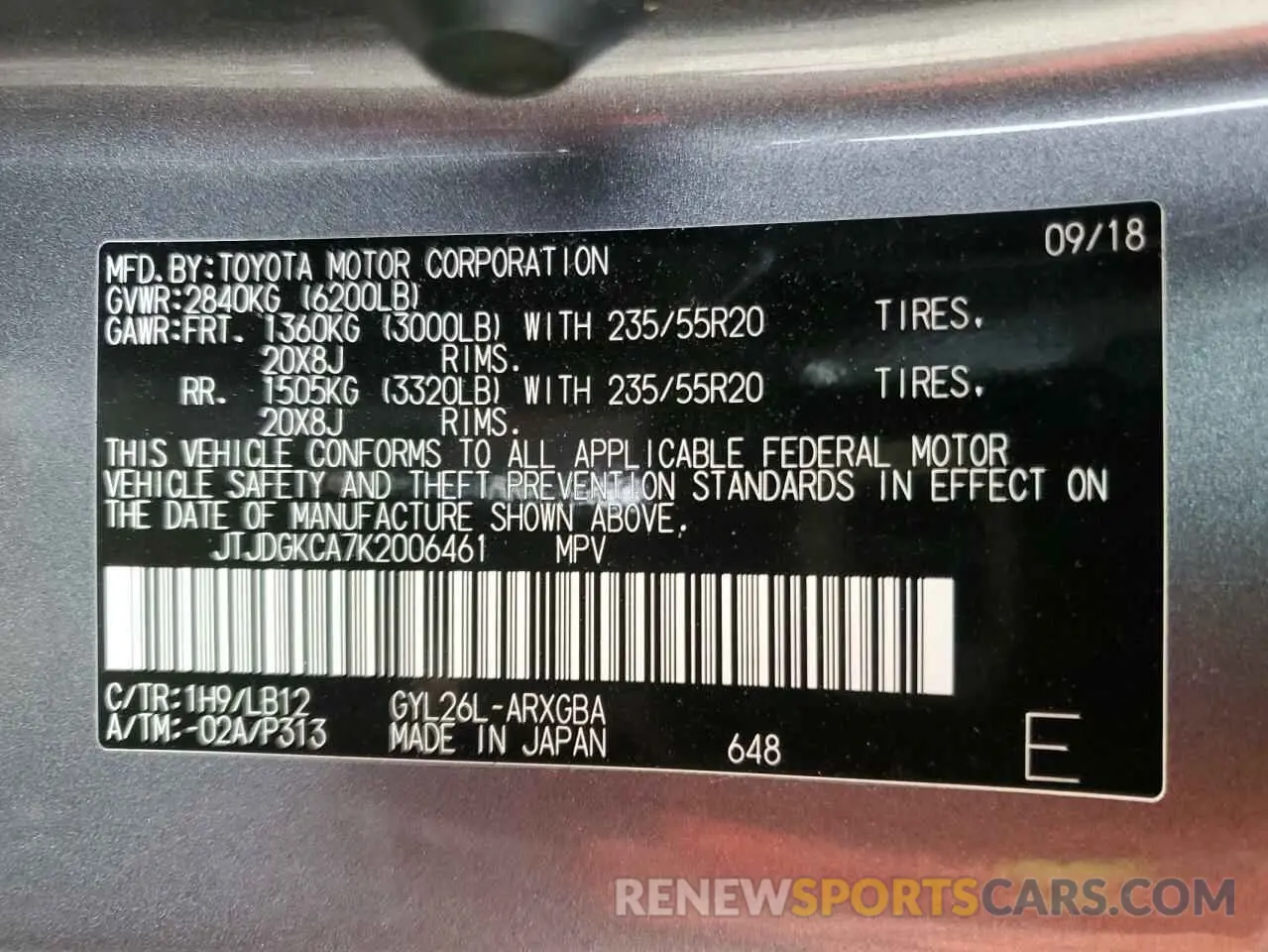 13 Photograph of a damaged car JTJDGKCA7K2006461 LEXUS RX450 2019