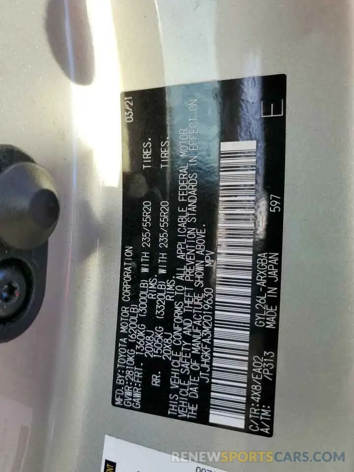 13 Photograph of a damaged car JTJHGKFA3M2019630 LEXUS RX450 2021