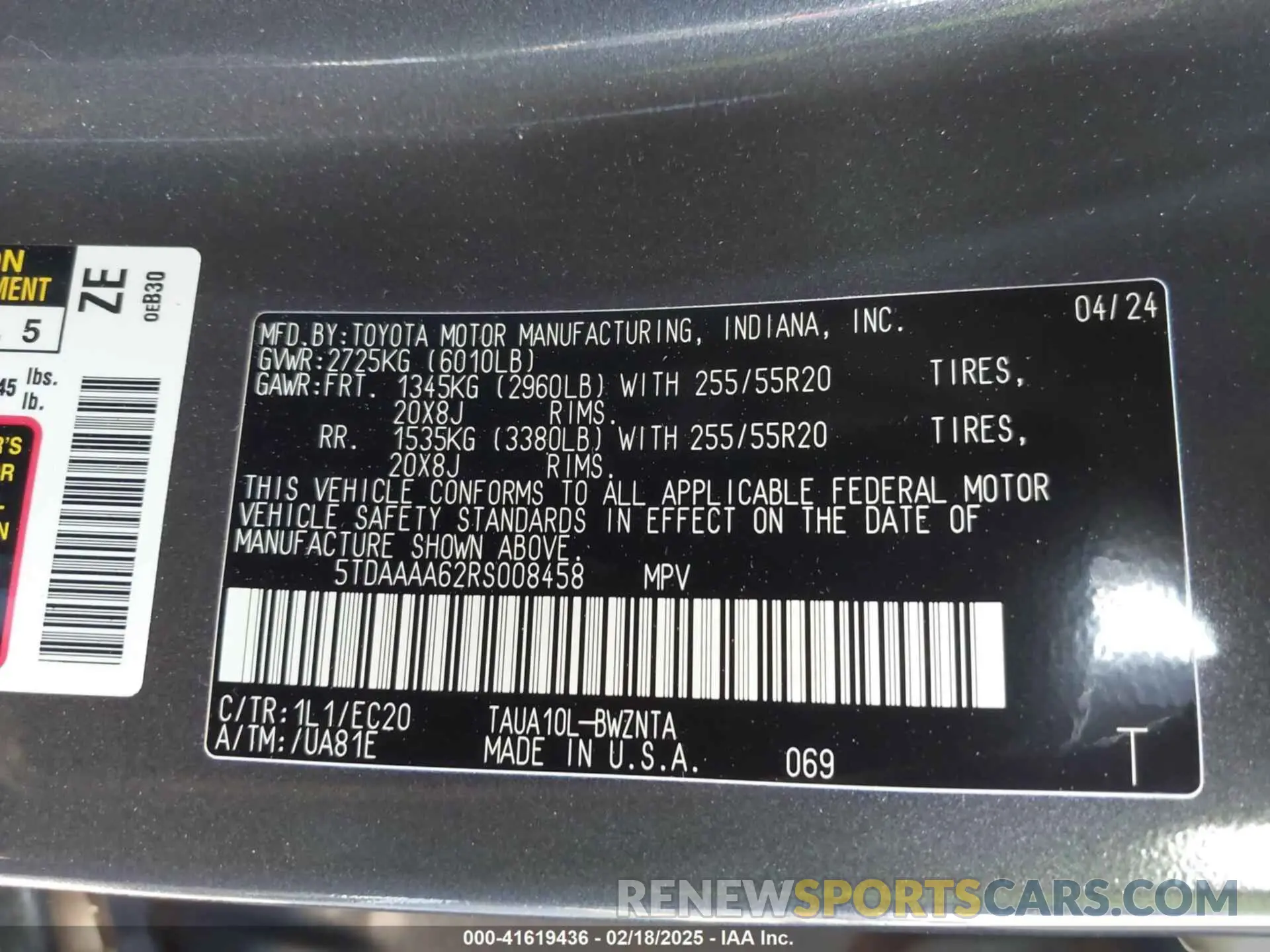 9 Photograph of a damaged car 5TDAAAA62RS008458 LEXUS TX 350 2024