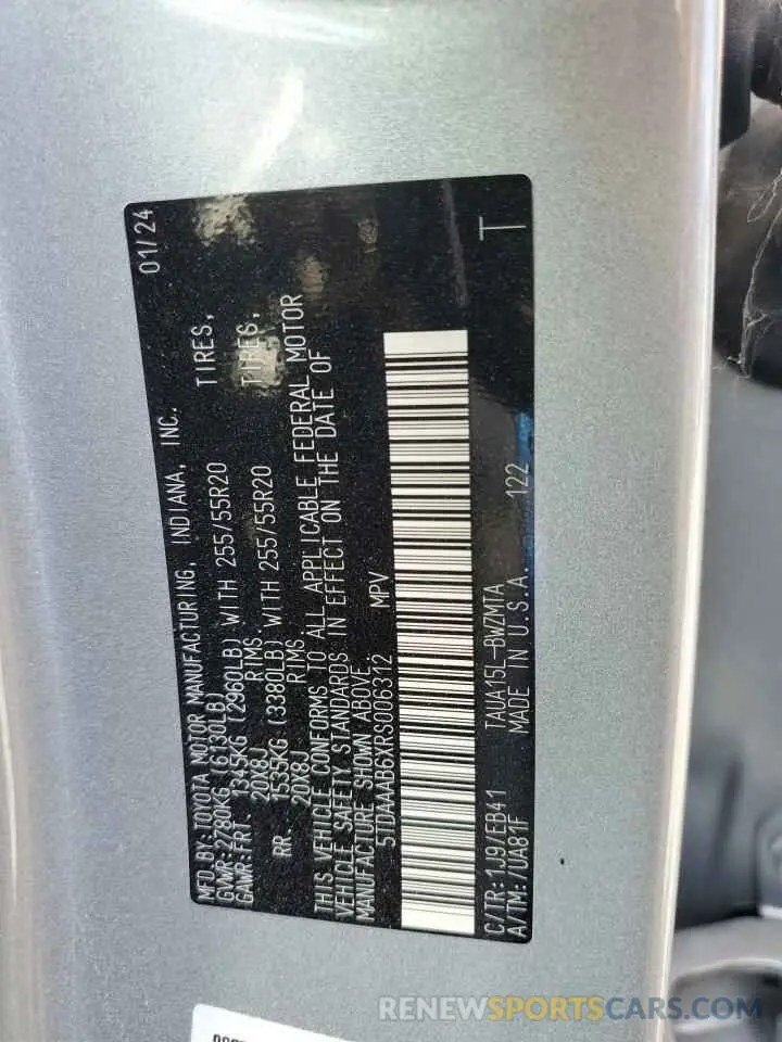 14 Photograph of a damaged car 5TDAAAB6XRS006312 LEXUS TX 350 BAS 2024