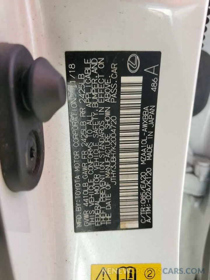 13 Photograph of a damaged car JTHY3JBH7K2004720 LEXUS UX 200 2019