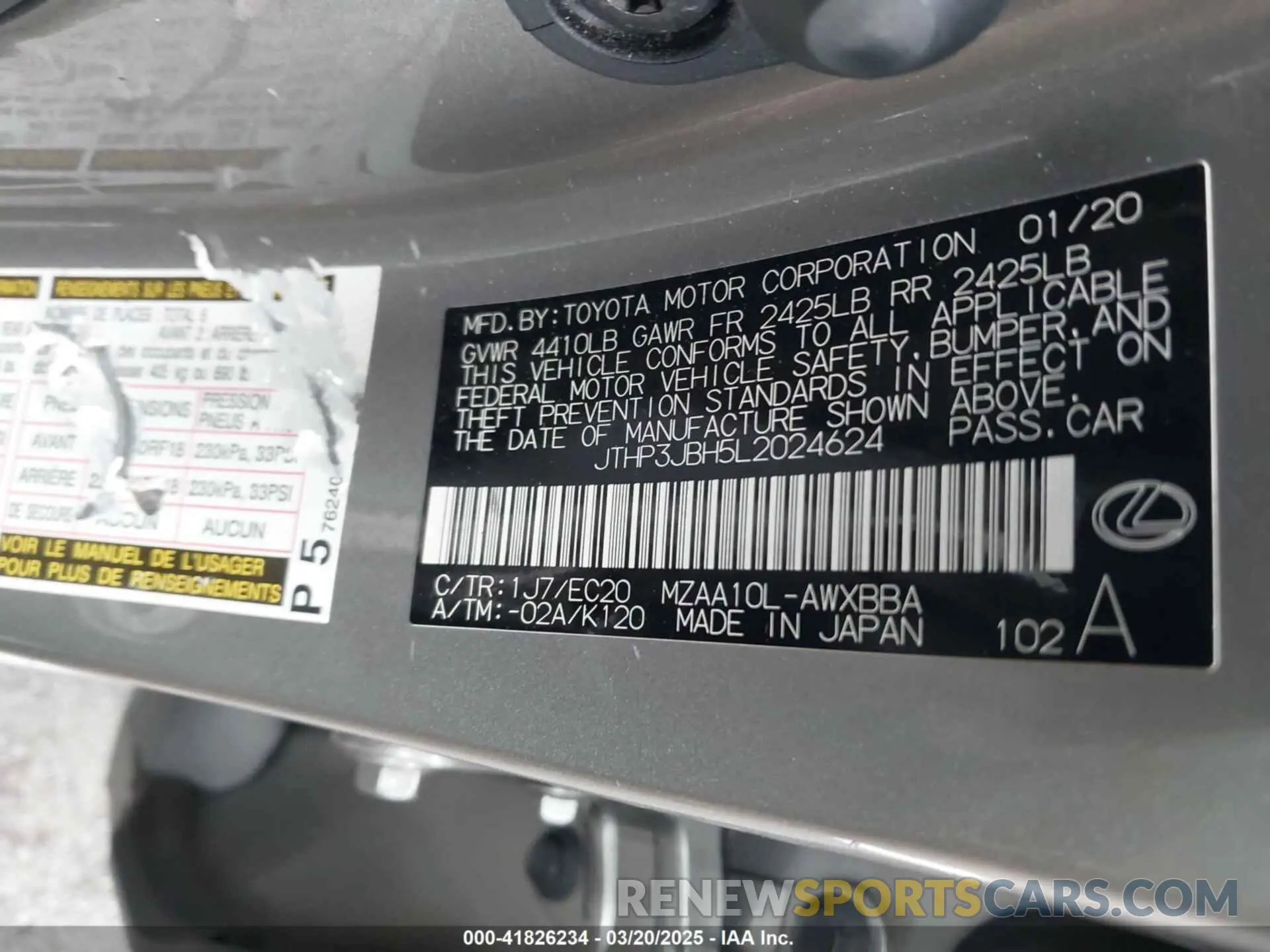 9 Photograph of a damaged car JTHP3JBH5L2024624 LEXUS UX 200 2020