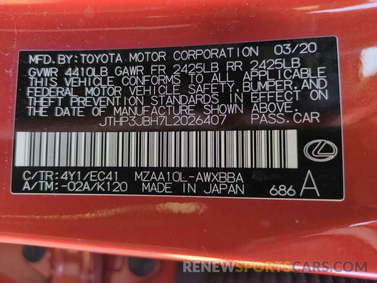 14 Photograph of a damaged car JTHP3JBH7L2026407 LEXUS UX 200 2020