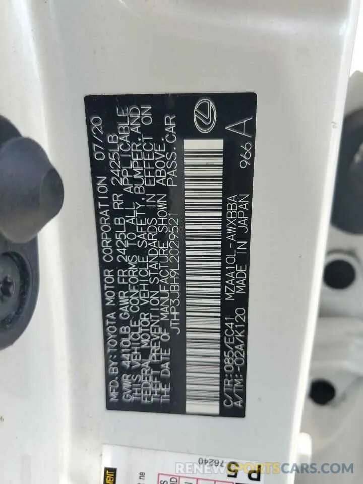 13 Photograph of a damaged car JTHP3JBH9L2029521 LEXUS UX 200 2020