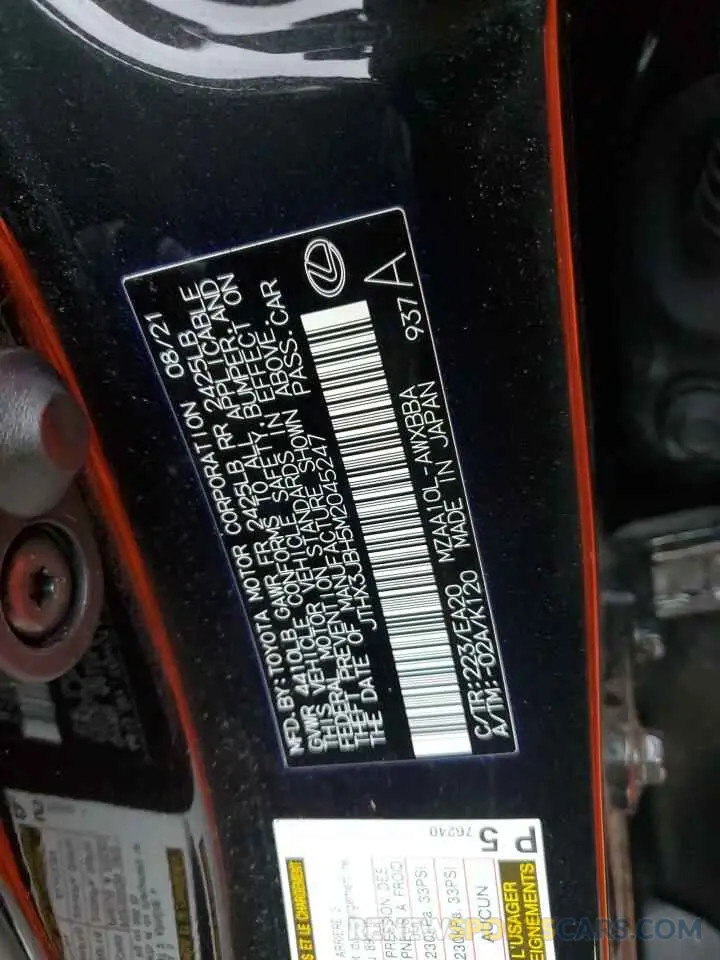 12 Photograph of a damaged car JTHX3JBH5M2045247 LEXUS UX 200 2021