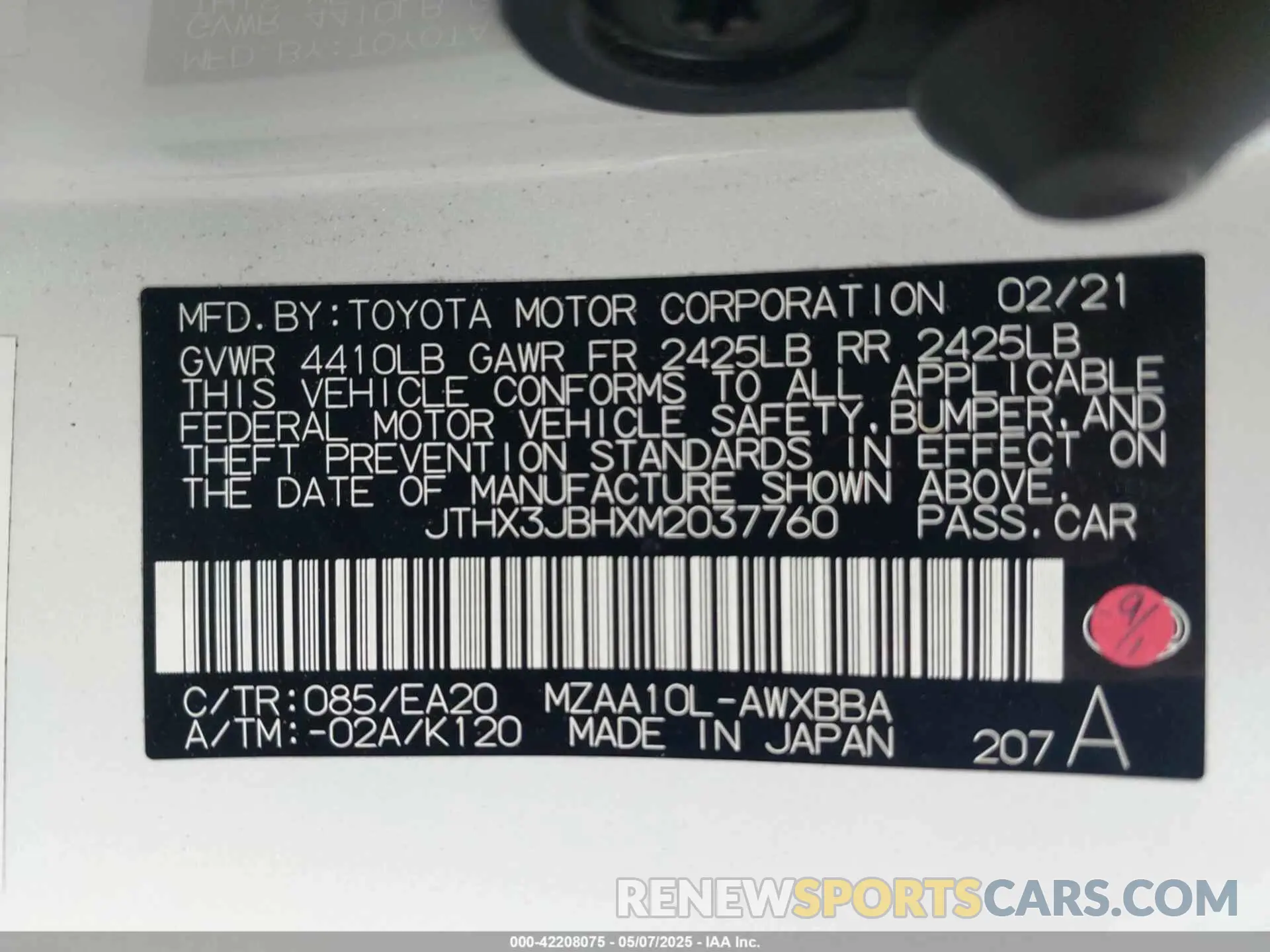 9 Photograph of a damaged car JTHX3JBHXM2037760 LEXUS UX 200 2021