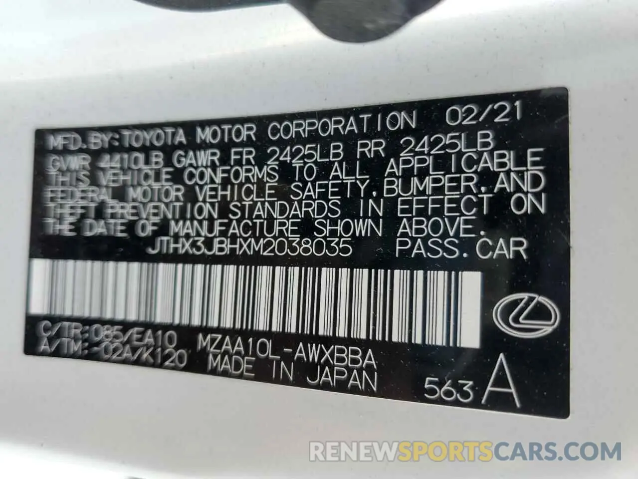 12 Photograph of a damaged car JTHX3JBHXM2038035 LEXUS UX 200 2021