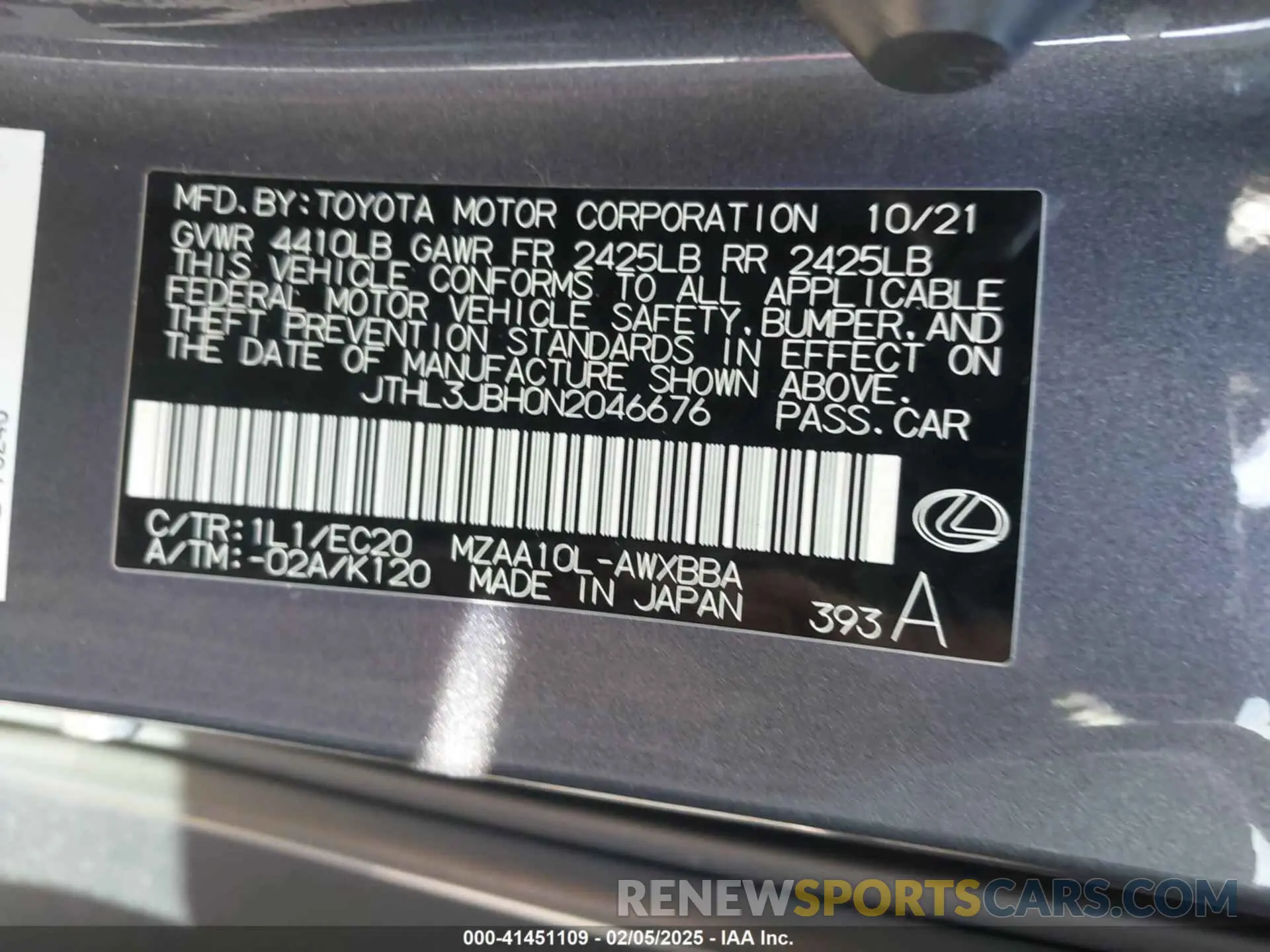 9 Photograph of a damaged car JTHL3JBH0N2046676 LEXUS UX 200 2022