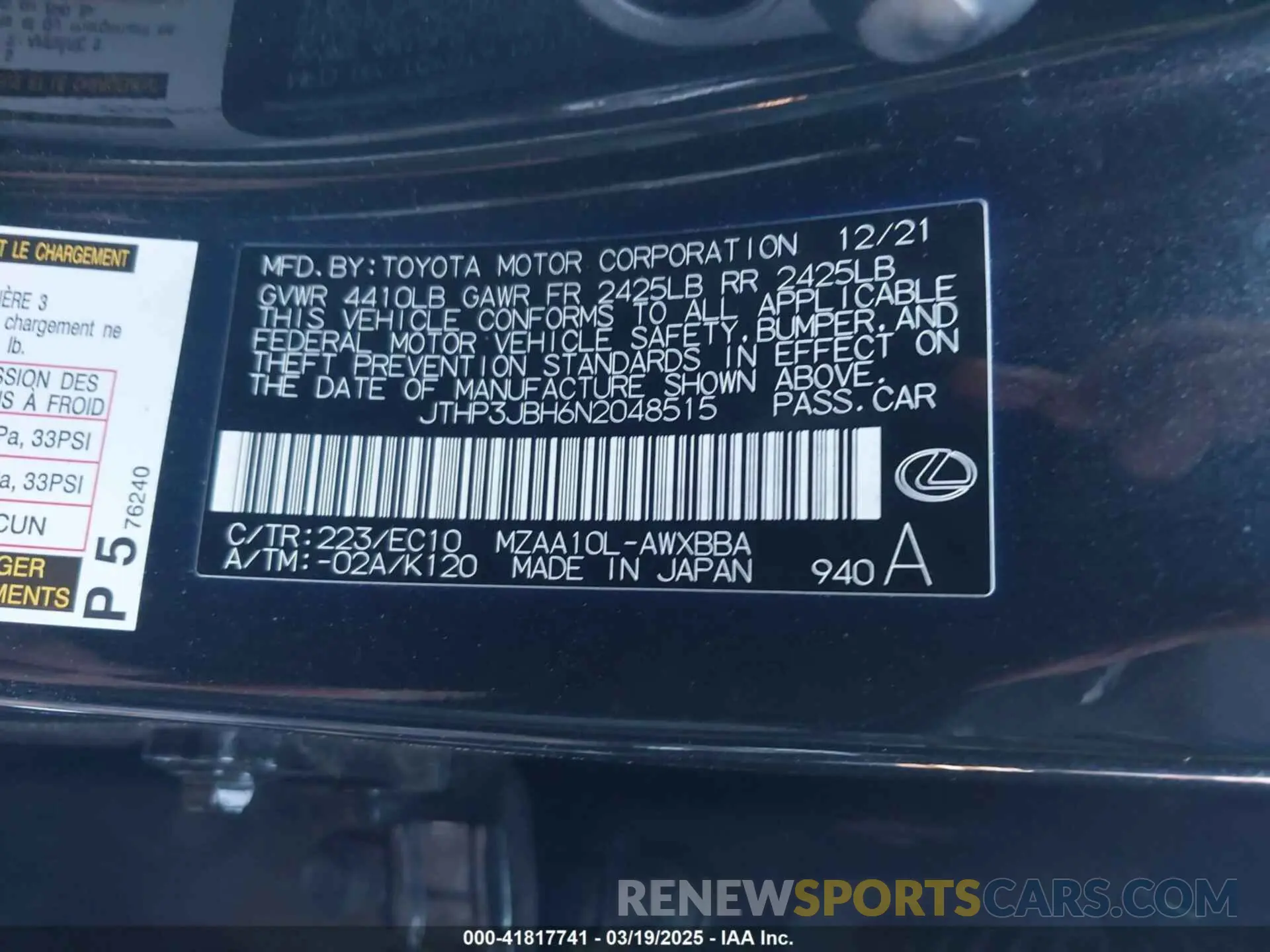 9 Photograph of a damaged car JTHP3JBH6N2048515 LEXUS UX 200 2022