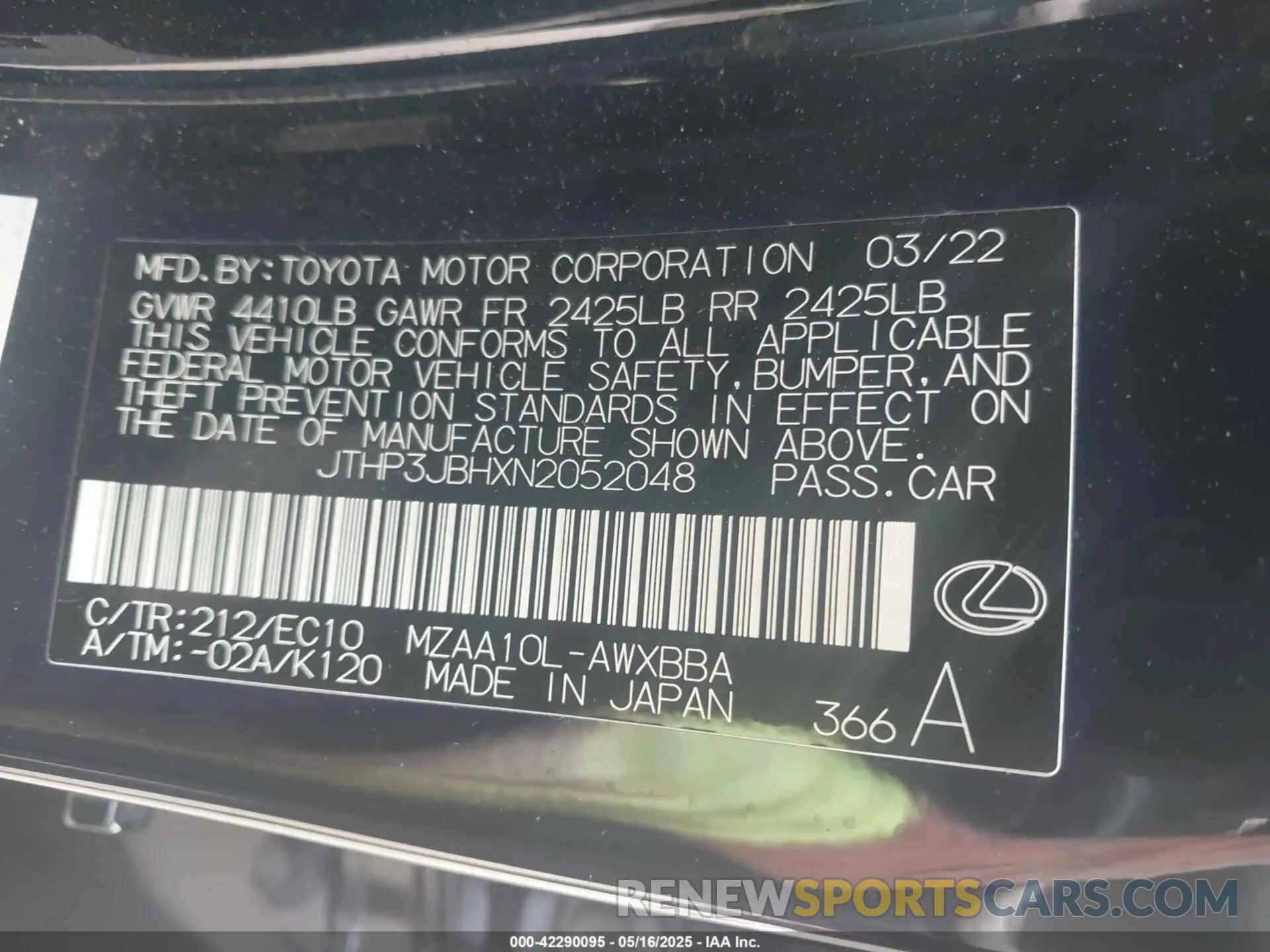 9 Photograph of a damaged car JTHP3JBHXN2052048 LEXUS UX 200 2022