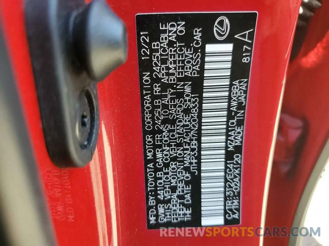 12 Photograph of a damaged car JTHP3JBH7N2048331 LEXUS UX 200 BAS 2022