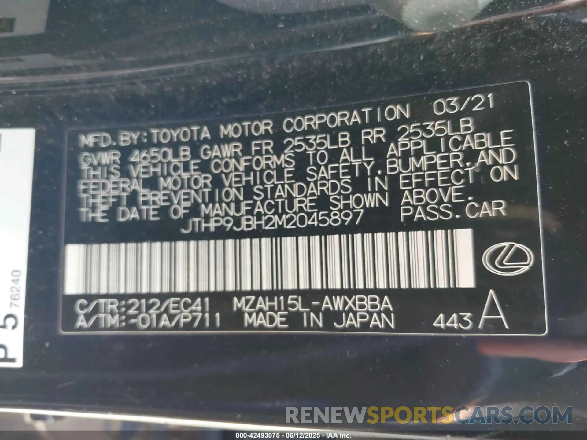 9 Photograph of a damaged car JTHP9JBH2M2045897 LEXUS UX 2021