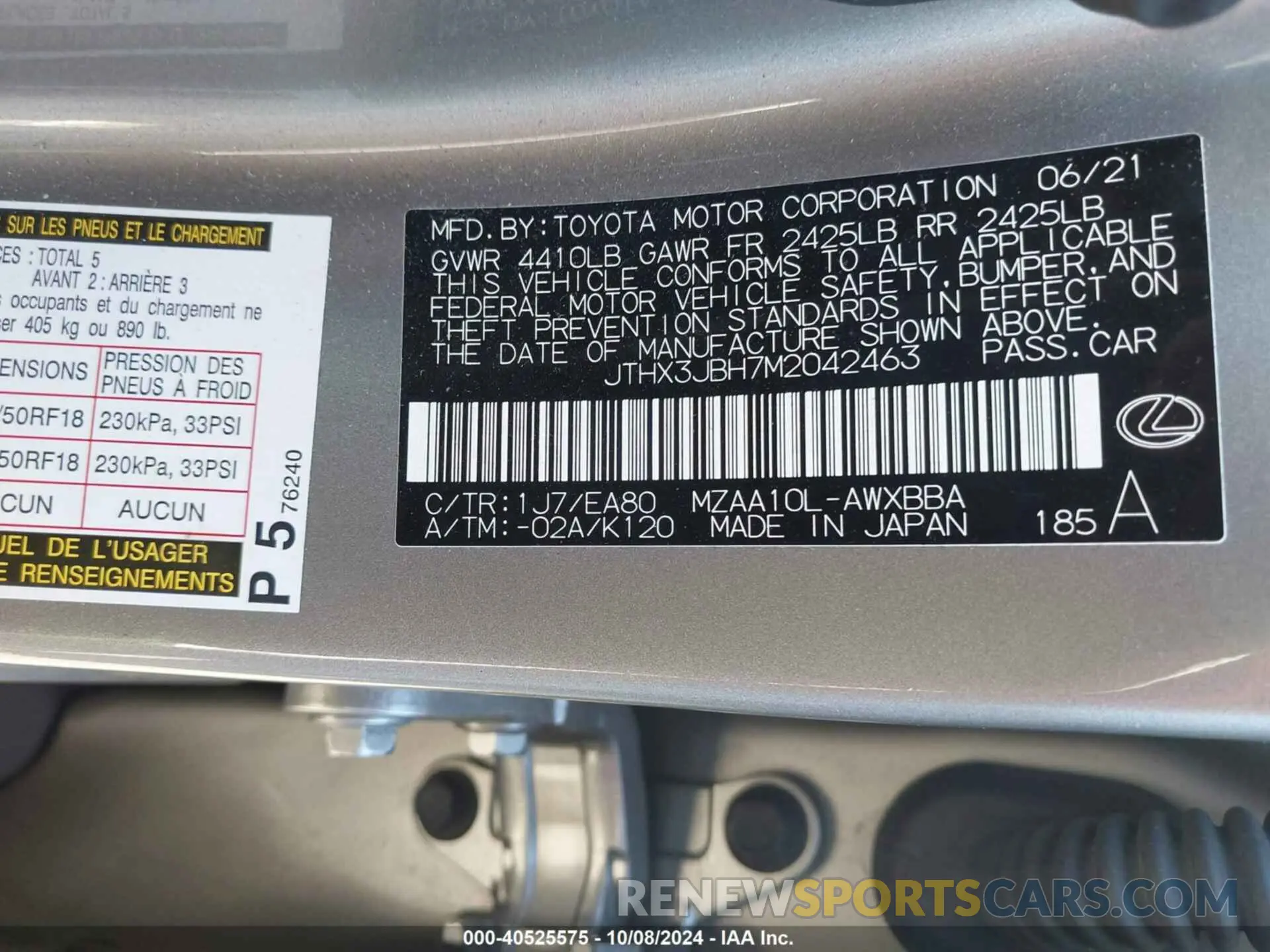 9 Photograph of a damaged car JTHX3JBH7M2042463 LEXUS UX 2021