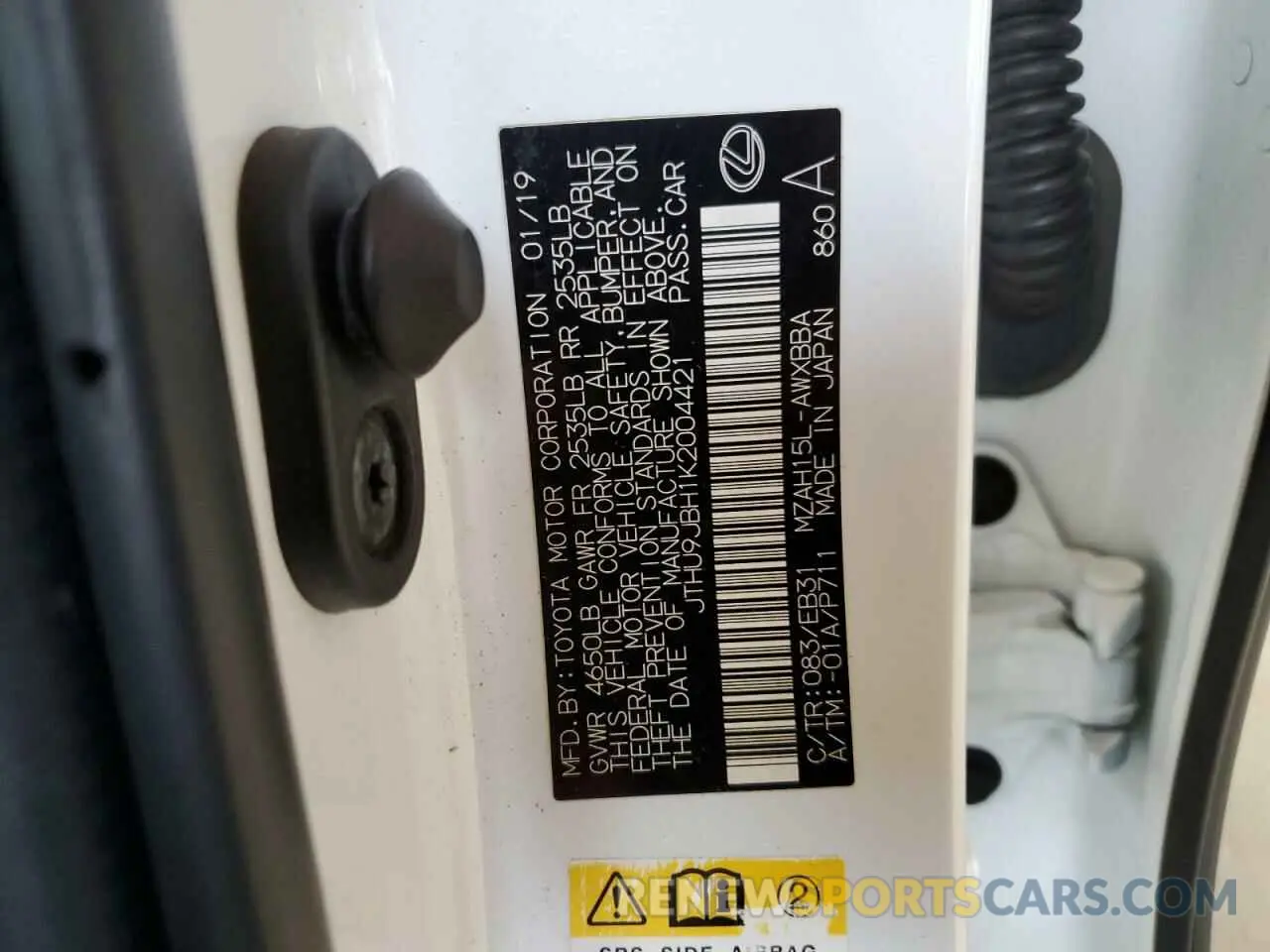 13 Photograph of a damaged car JTHU9JBH1K2004421 LEXUS UX 250H 2019