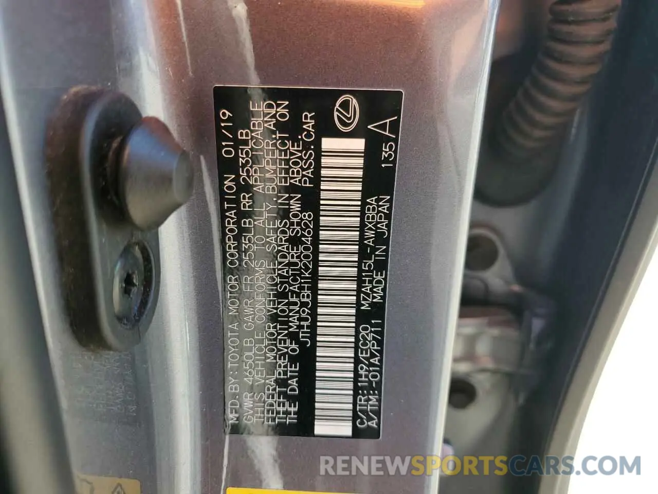 13 Photograph of a damaged car JTHU9JBH1K2004628 LEXUS UX 250H 2019