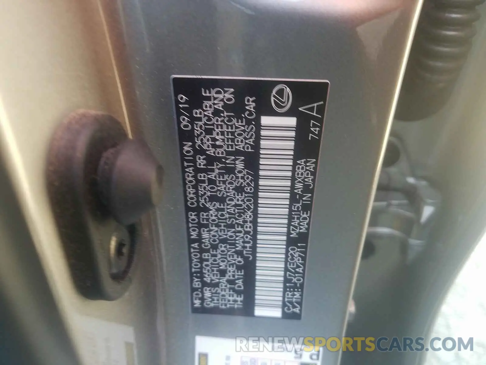 10 Photograph of a damaged car JTHU9JBH8K2018297 LEXUS UX 250H 2019