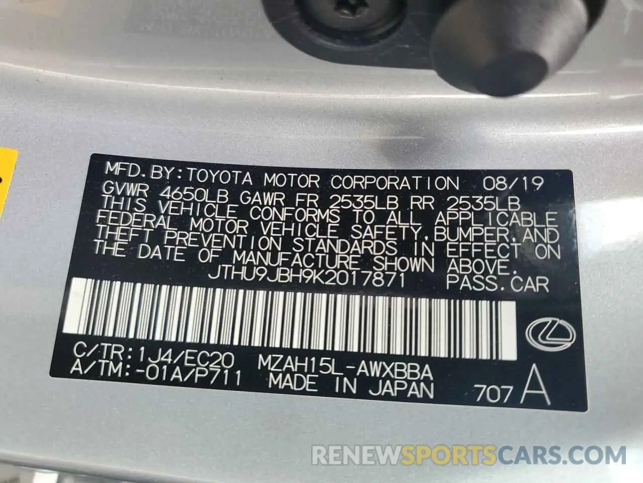 12 Photograph of a damaged car JTHU9JBH9K2017871 LEXUS UX 250H 2019