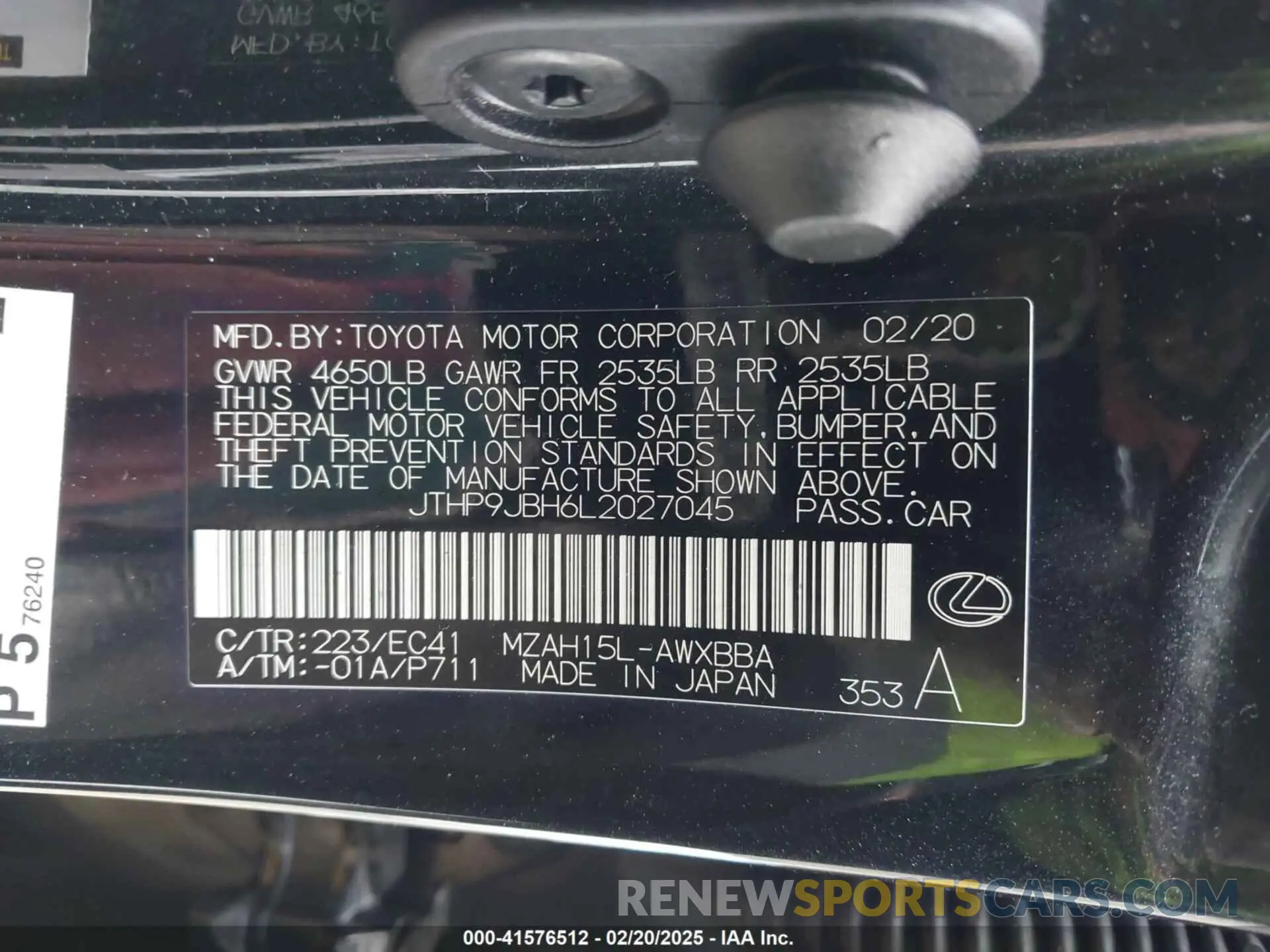 9 Photograph of a damaged car JTHP9JBH6L2027045 LEXUS UX 250H 2020
