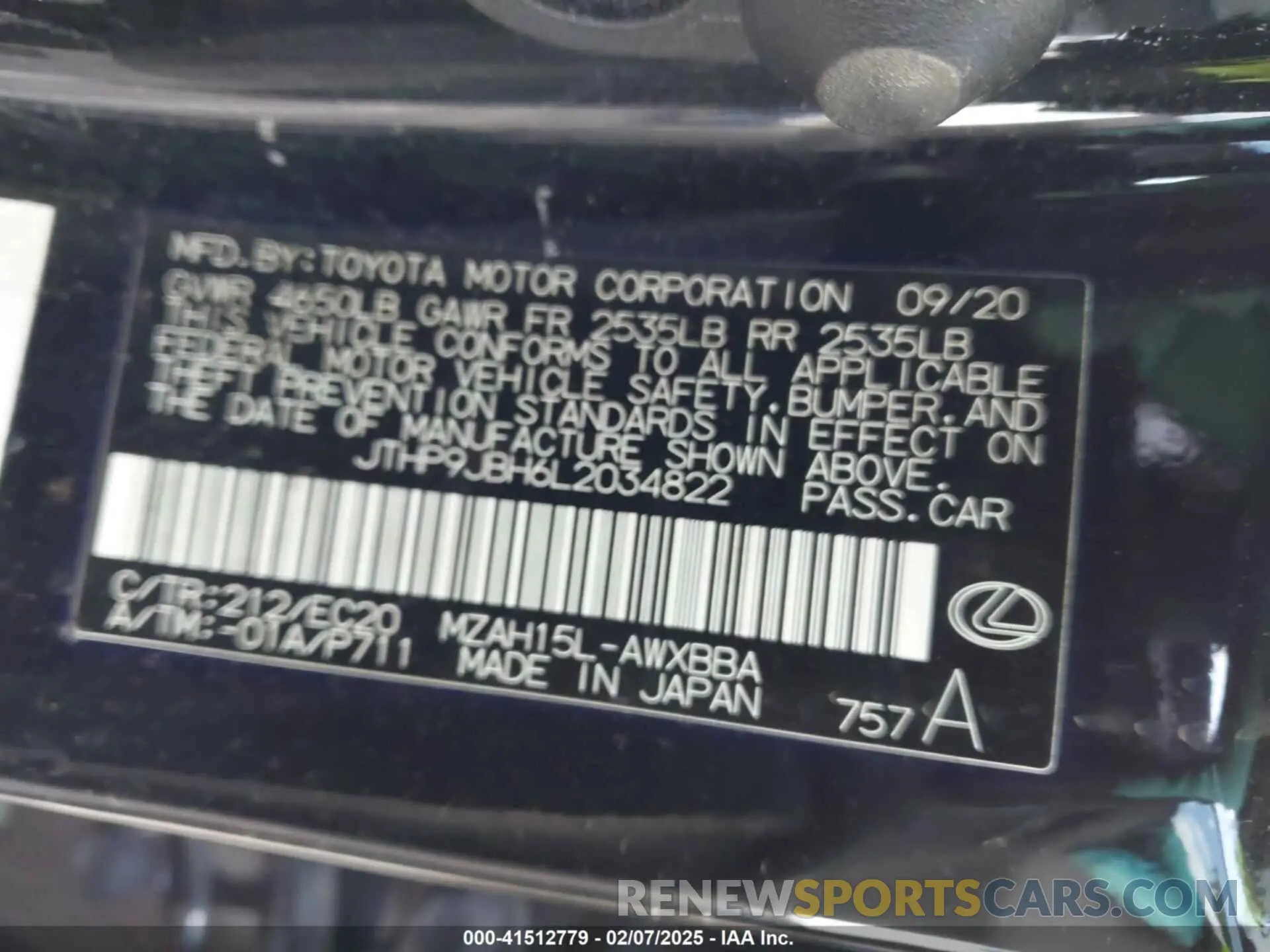 9 Photograph of a damaged car JTHP9JBH6L2034822 LEXUS UX 250H 2020