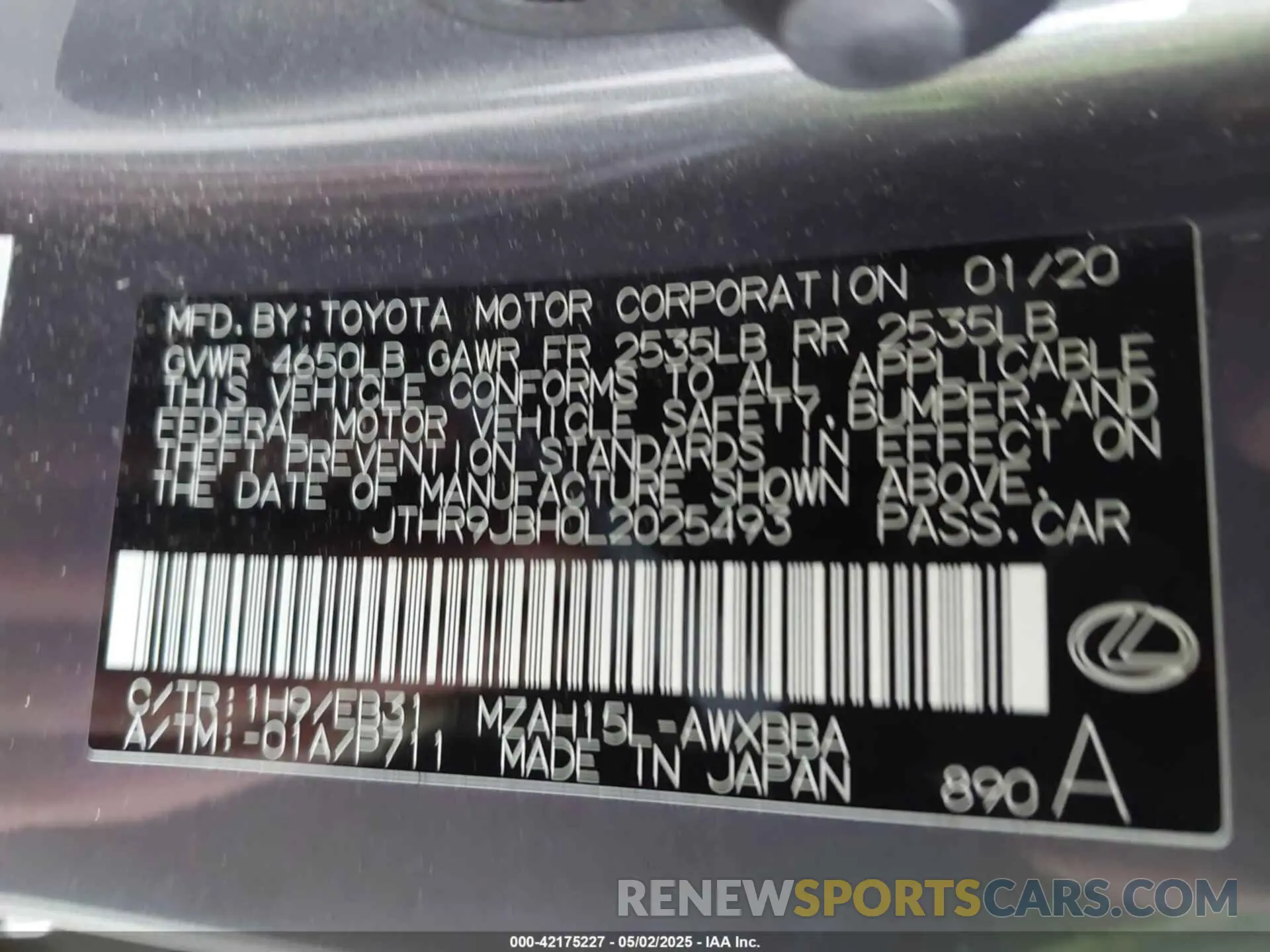 9 Photograph of a damaged car JTHR9JBH0L2025493 LEXUS UX 250H 2020