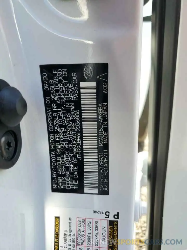 12 Photograph of a damaged car JTHR9JBH6L2036806 LEXUS UX 250H 2020