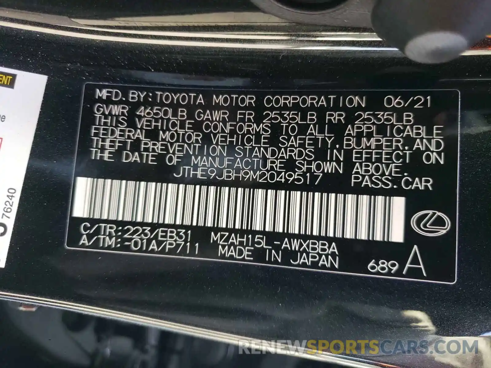 10 Photograph of a damaged car JTHE9JBH9M2049517 LEXUS UX 250H 2021