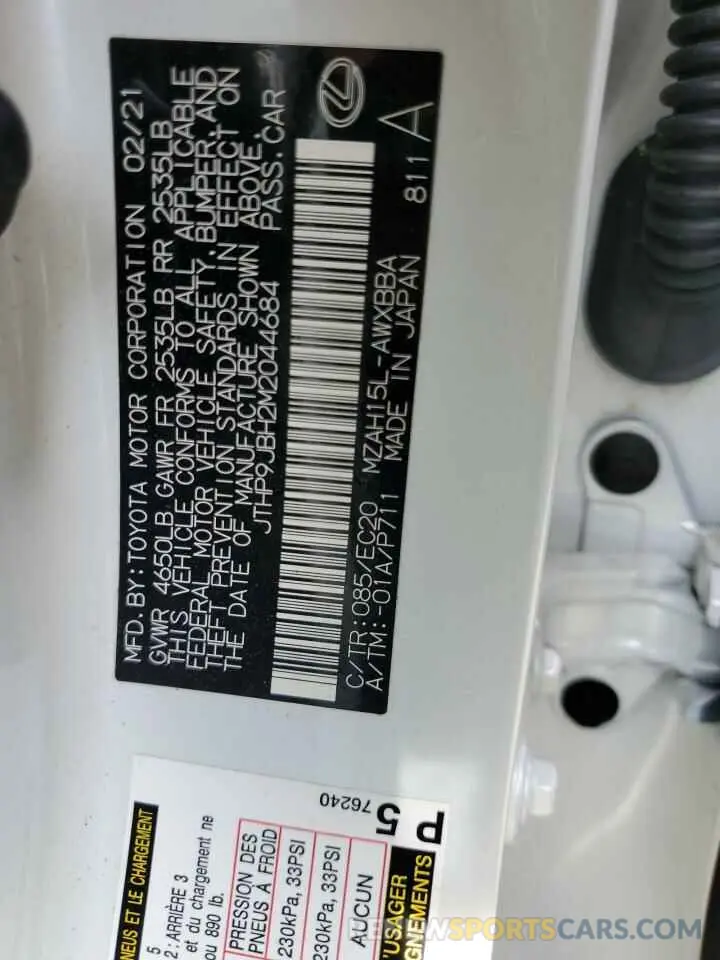 12 Photograph of a damaged car JTHP9JBH2M2044684 LEXUS UX 250H 2021