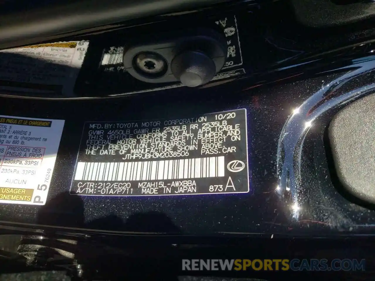 10 Photograph of a damaged car JTHP9JBH3M2038506 LEXUS UX 250H 2021