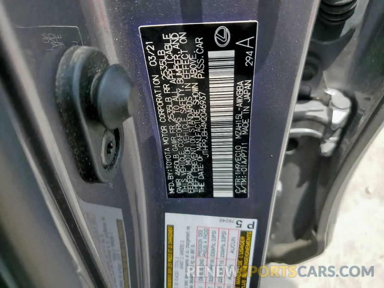 13 Photograph of a damaged car JTHP9JBH4M2046937 LEXUS UX 250H 2021