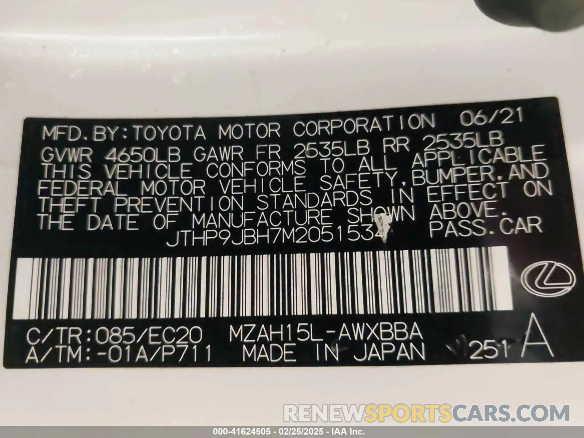 9 Photograph of a damaged car JTHP9JBH7M2051534 LEXUS UX 250H 2021
