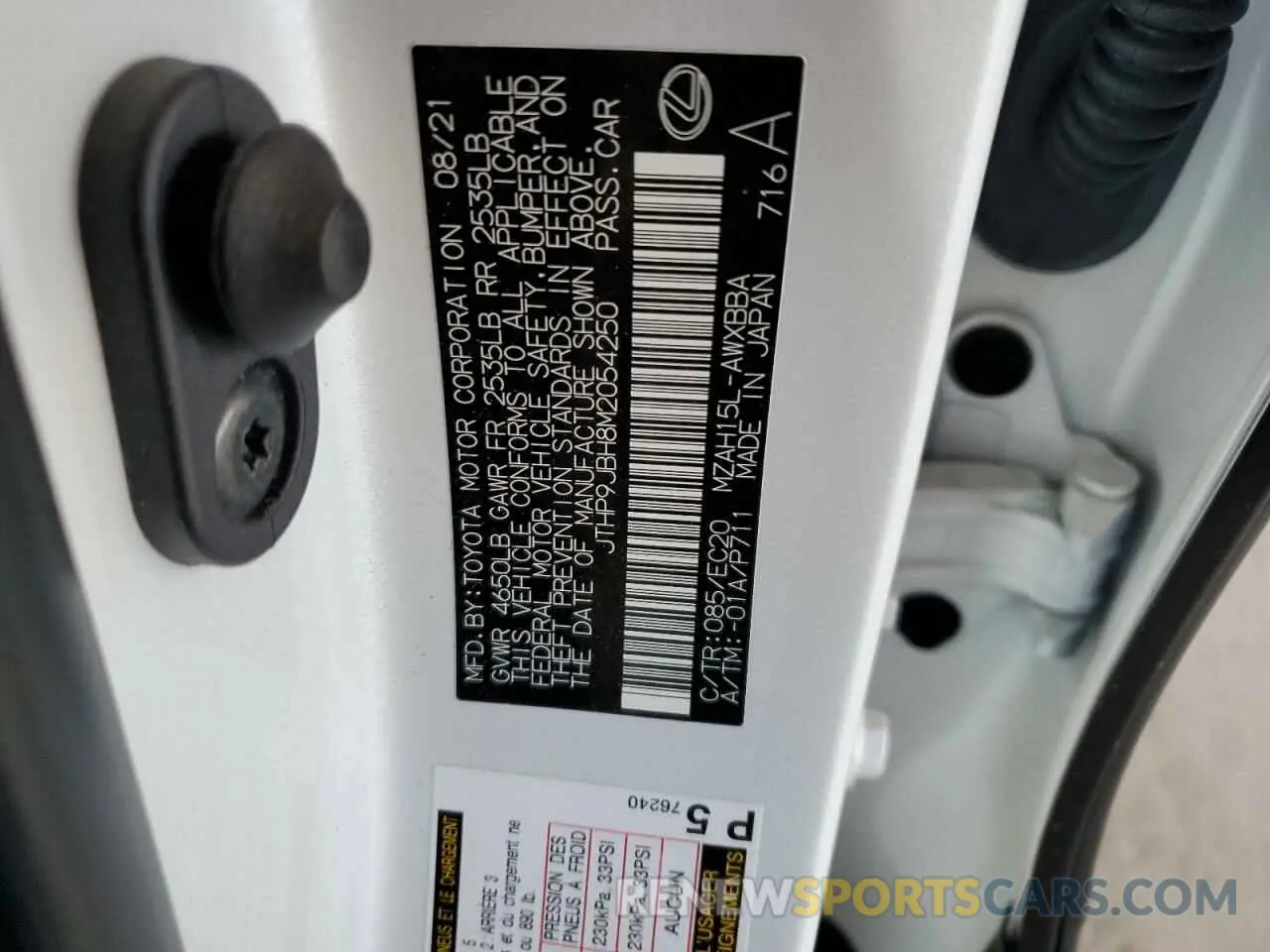 13 Photograph of a damaged car JTHP9JBH8M2054250 LEXUS UX 250H 2021