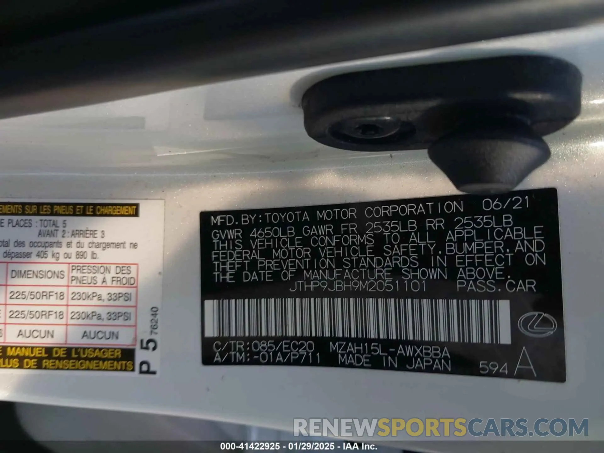 9 Photograph of a damaged car JTHP9JBH9M2051101 LEXUS UX 250H 2021