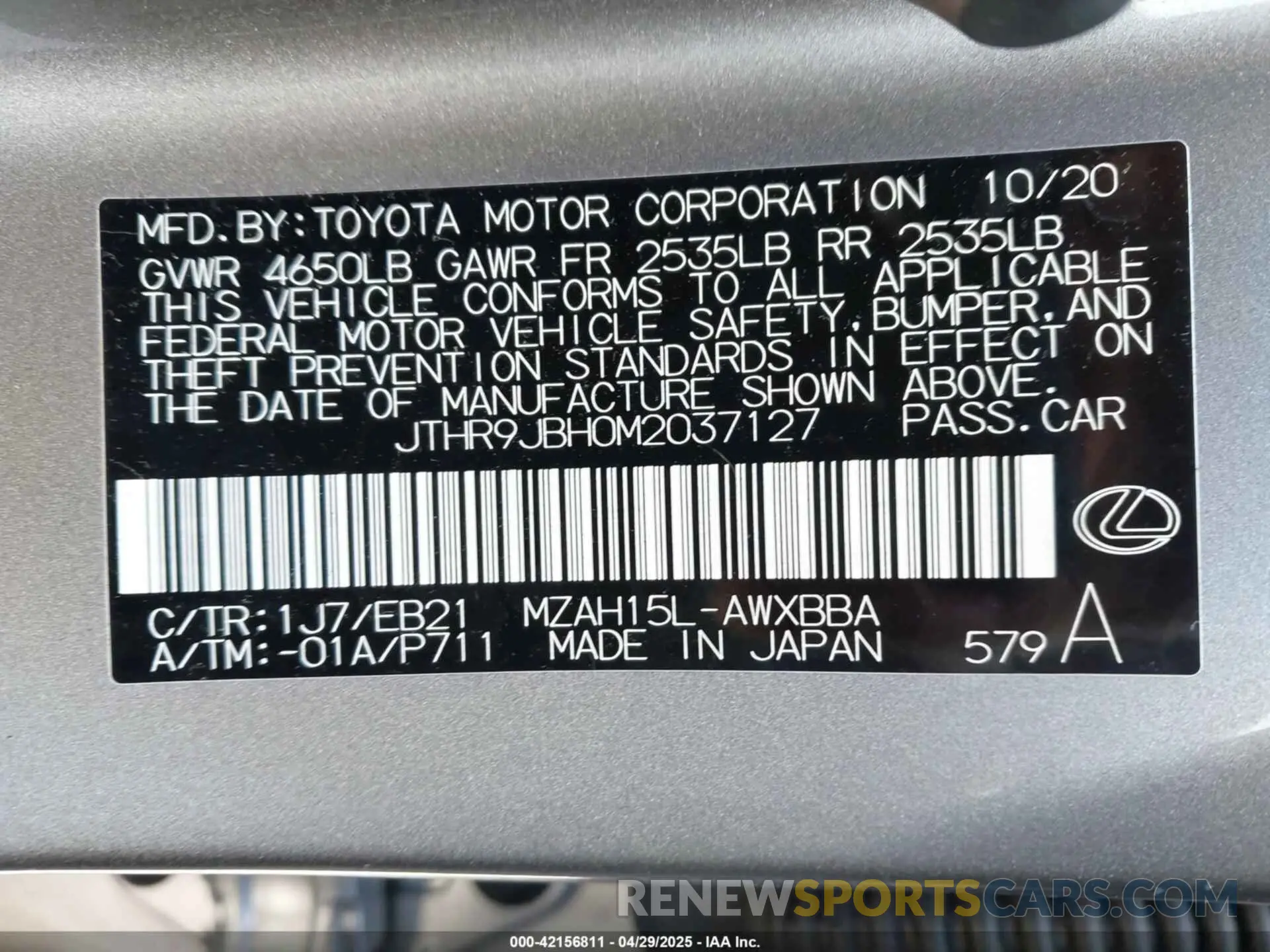 9 Photograph of a damaged car JTHR9JBH0M2037127 LEXUS UX 250H 2021