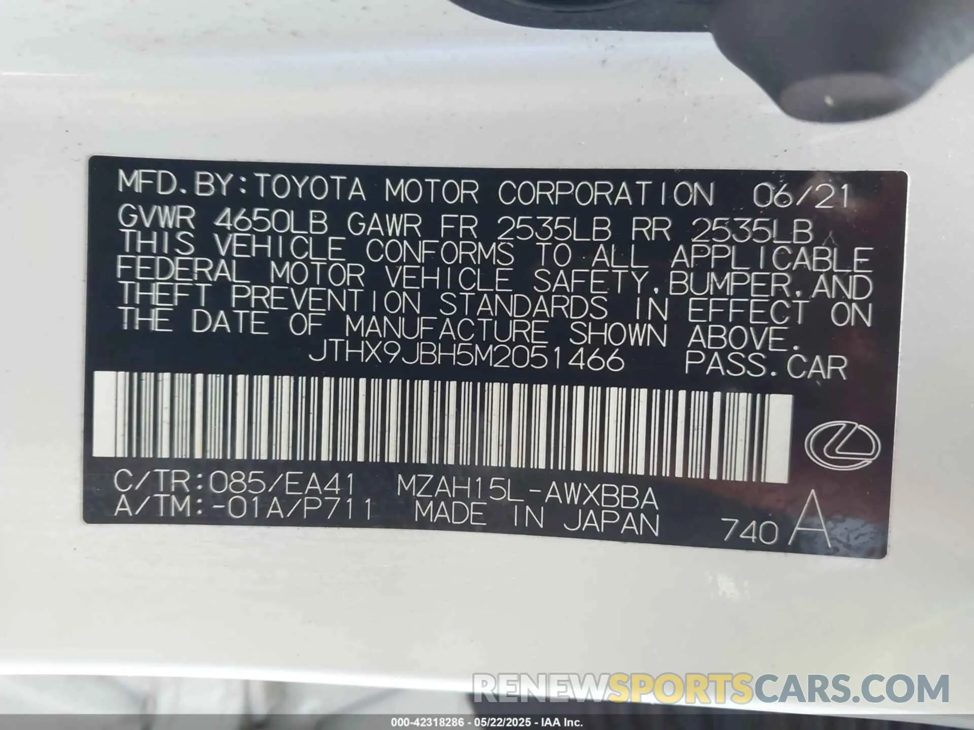 9 Photograph of a damaged car JTHX9JBH5M2051466 LEXUS UX 250H 2021