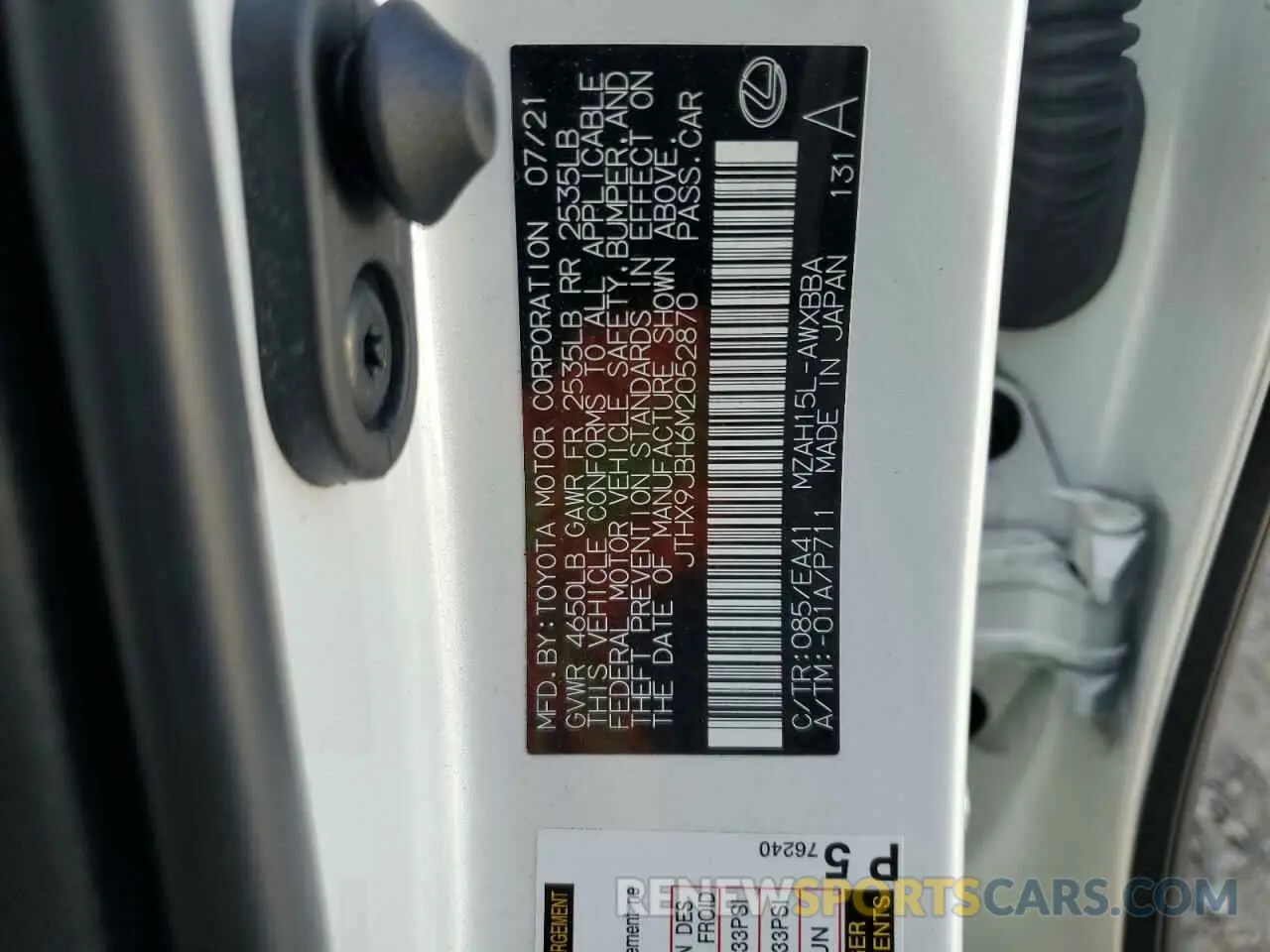 12 Photograph of a damaged car JTHX9JBH6M2052870 LEXUS UX 250H 2021