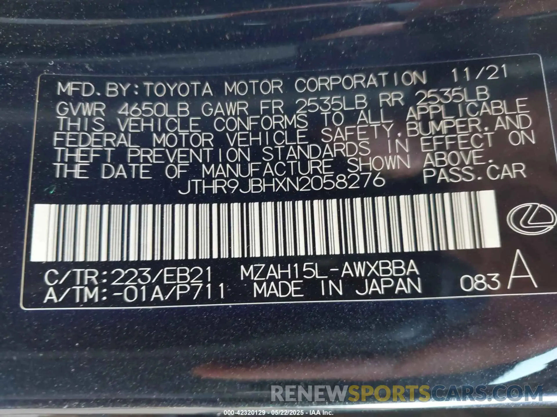 9 Photograph of a damaged car JTHR9JBHXN2058276 LEXUS UX 250H 2022