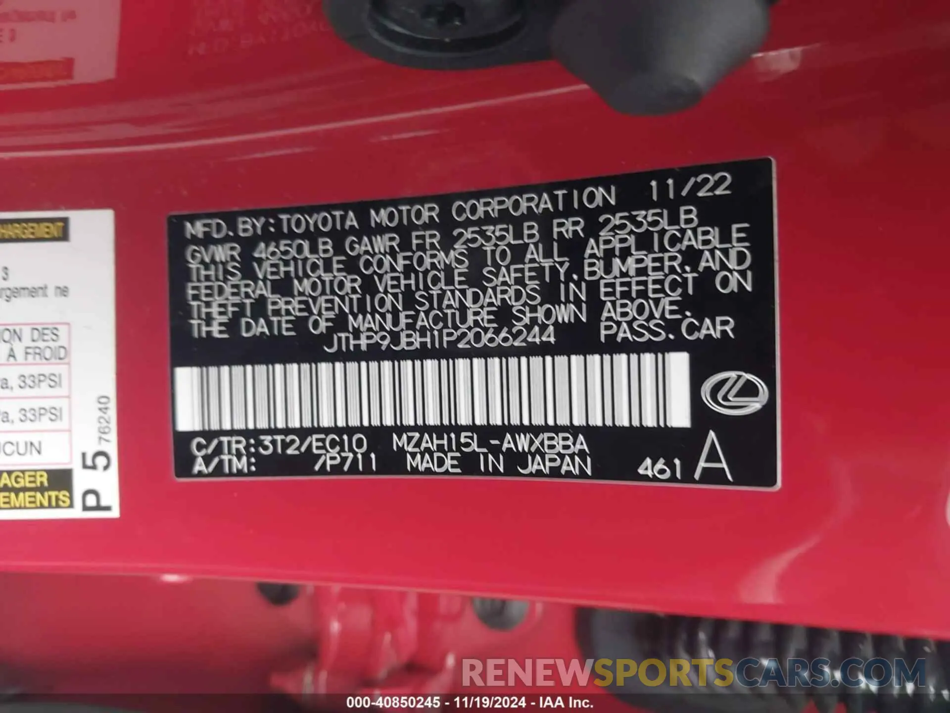 9 Photograph of a damaged car JTHP9JBH1P2066244 LEXUS UX 250H 2023