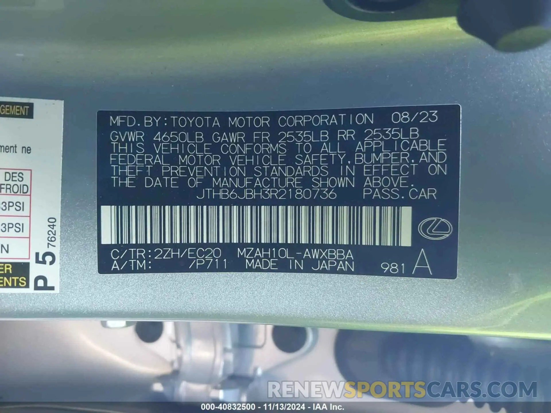9 Photograph of a damaged car JTHB6JBH3R2180736 LEXUS UX 250H 2024