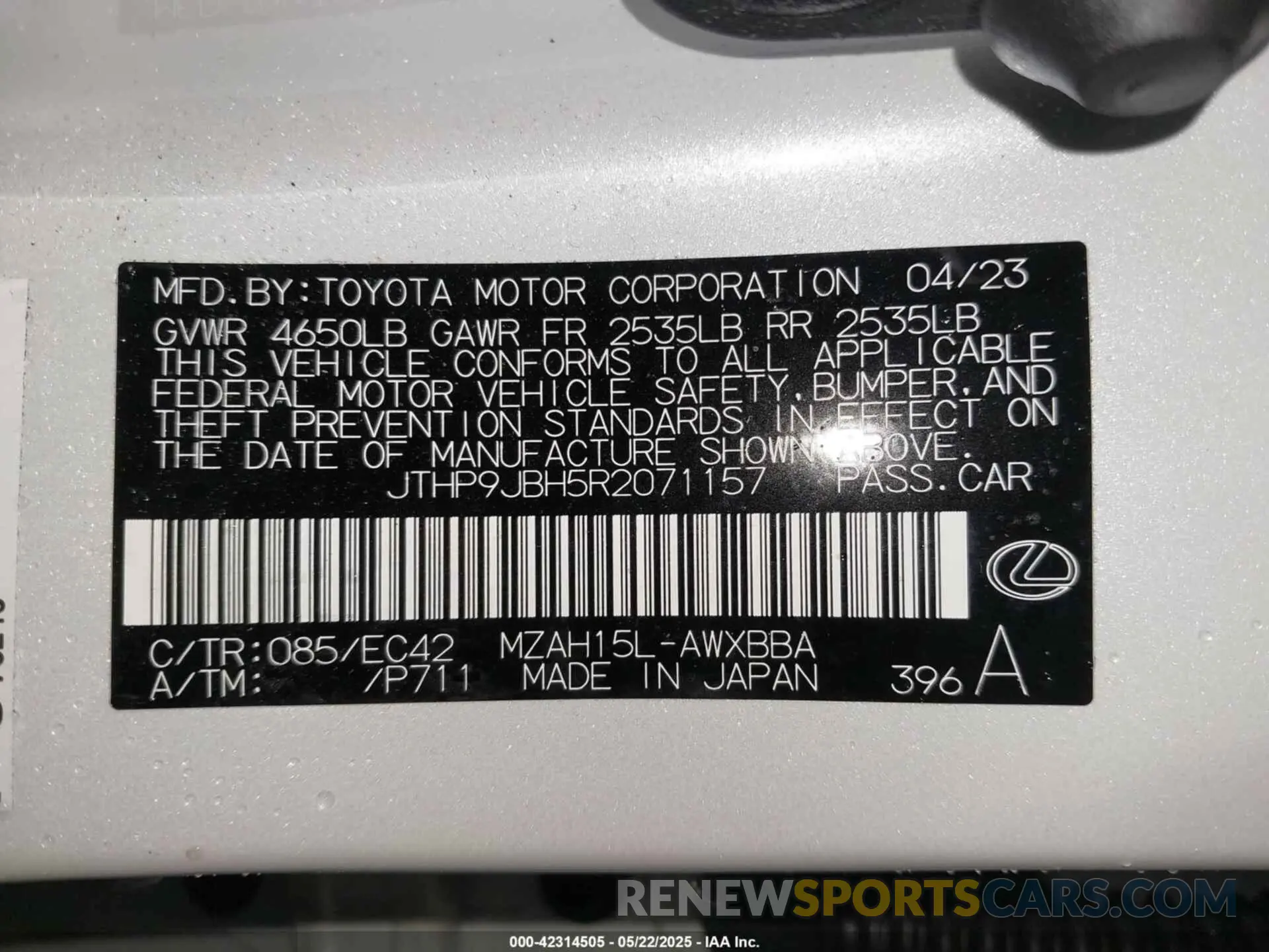 9 Photograph of a damaged car JTHP9JBH5R2071157 LEXUS UX 250H 2024