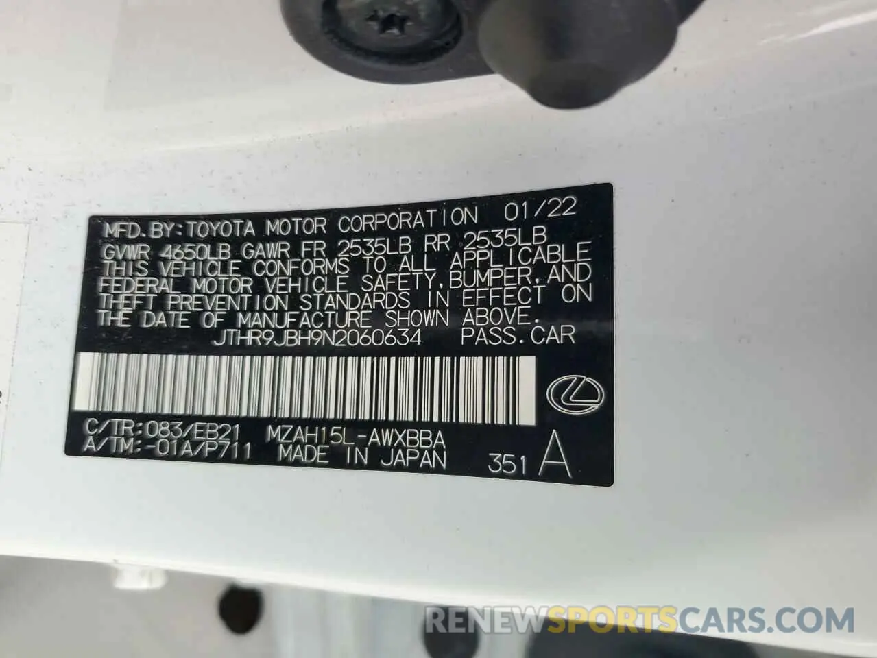 12 Photograph of a damaged car JTHR9JBH9N2060634 LEXUS UX 250H BA 2022