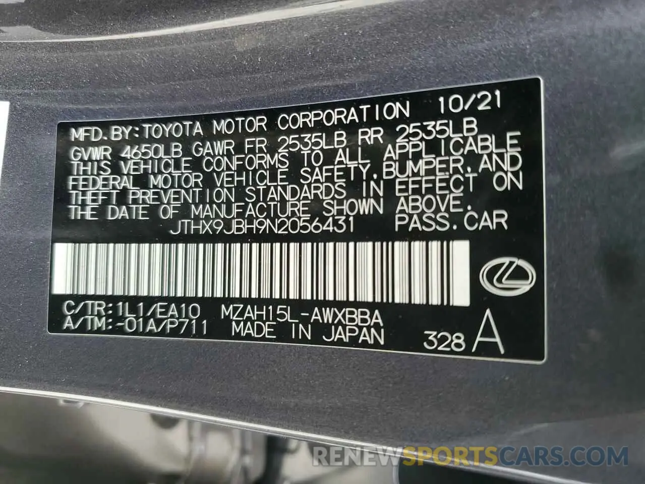 15 Photograph of a damaged car JTHX9JBH9N2056431 LEXUS UX 250H BA 2022