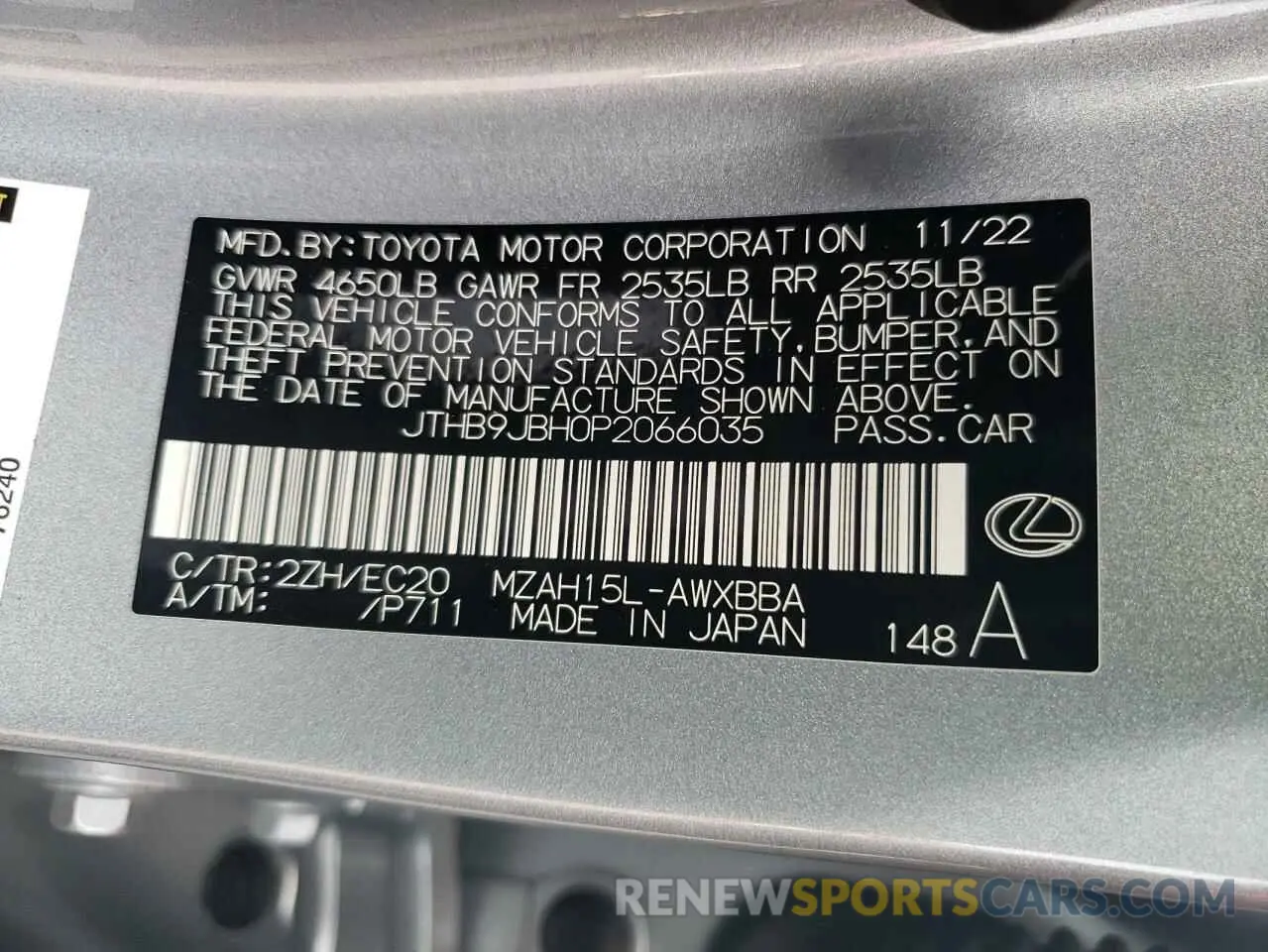 13 Photograph of a damaged car JTHB9JBH0P2066035 LEXUS UX 250H BA 2023