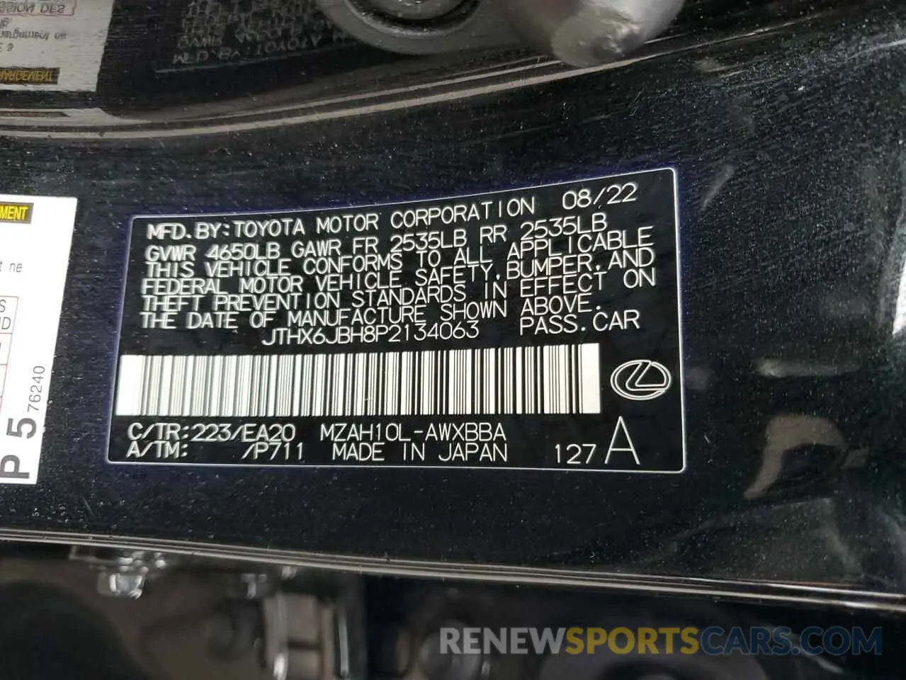 14 Photograph of a damaged car JTHX6JBH8P2134063 LEXUS UX 250H BA 2023