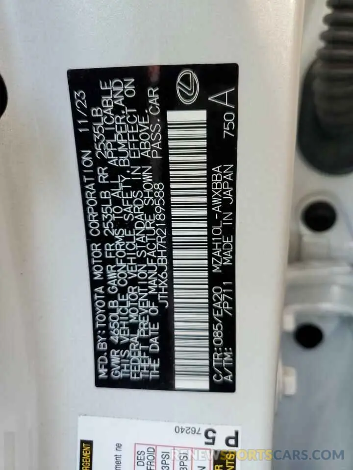 13 Photograph of a damaged car JTHX6JBH7R2189588 LEXUS UX 250H BA 2024